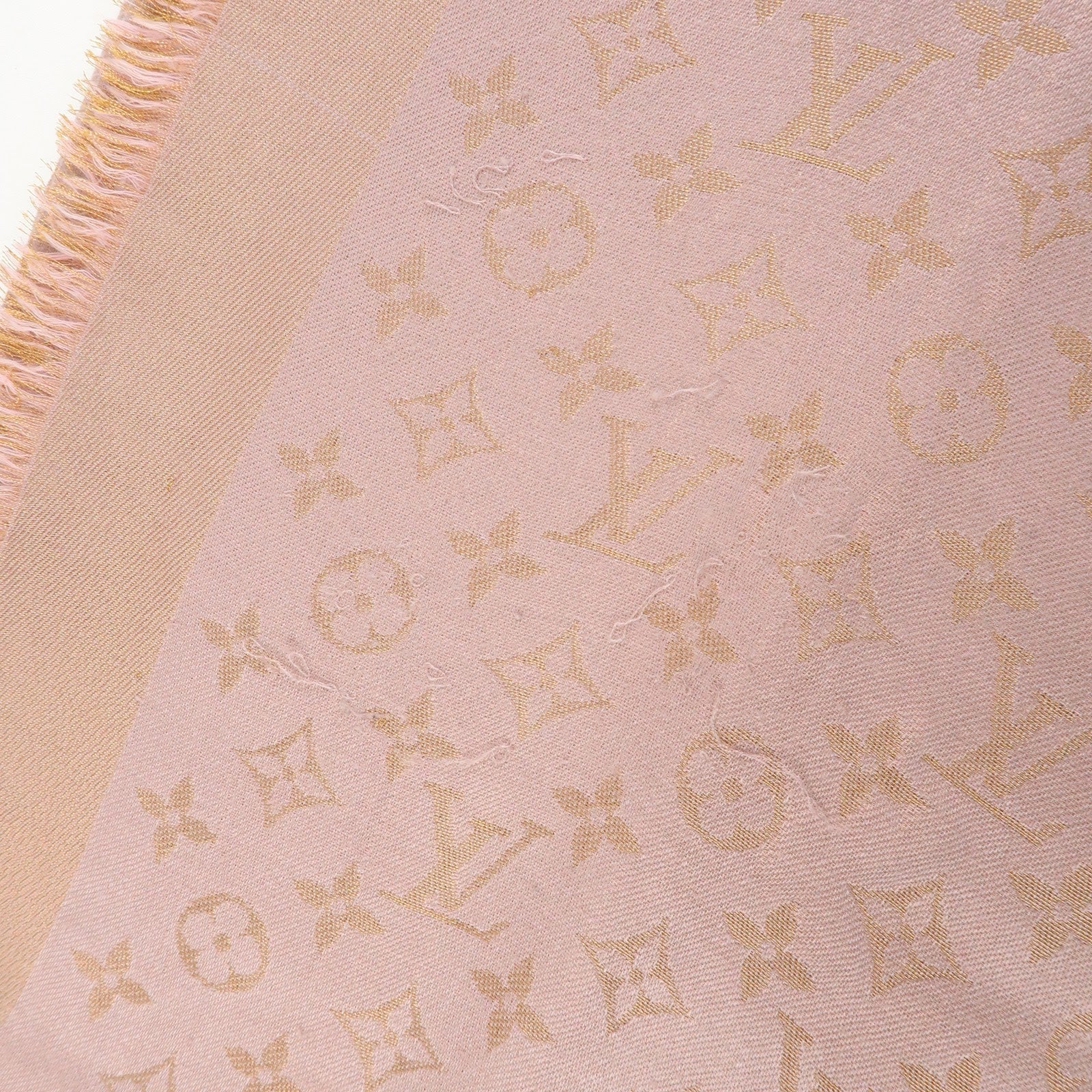 Louis Vuitton Monogram Shine Silk Wool Scarf Shawl Pink M75700