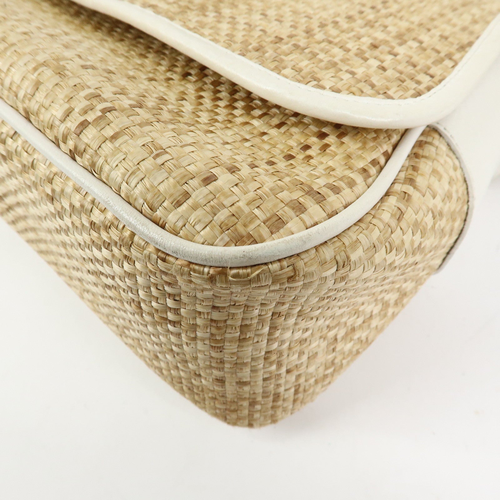 Chloe Raffia Leather Shoulder Bag Hand Bag Natural White