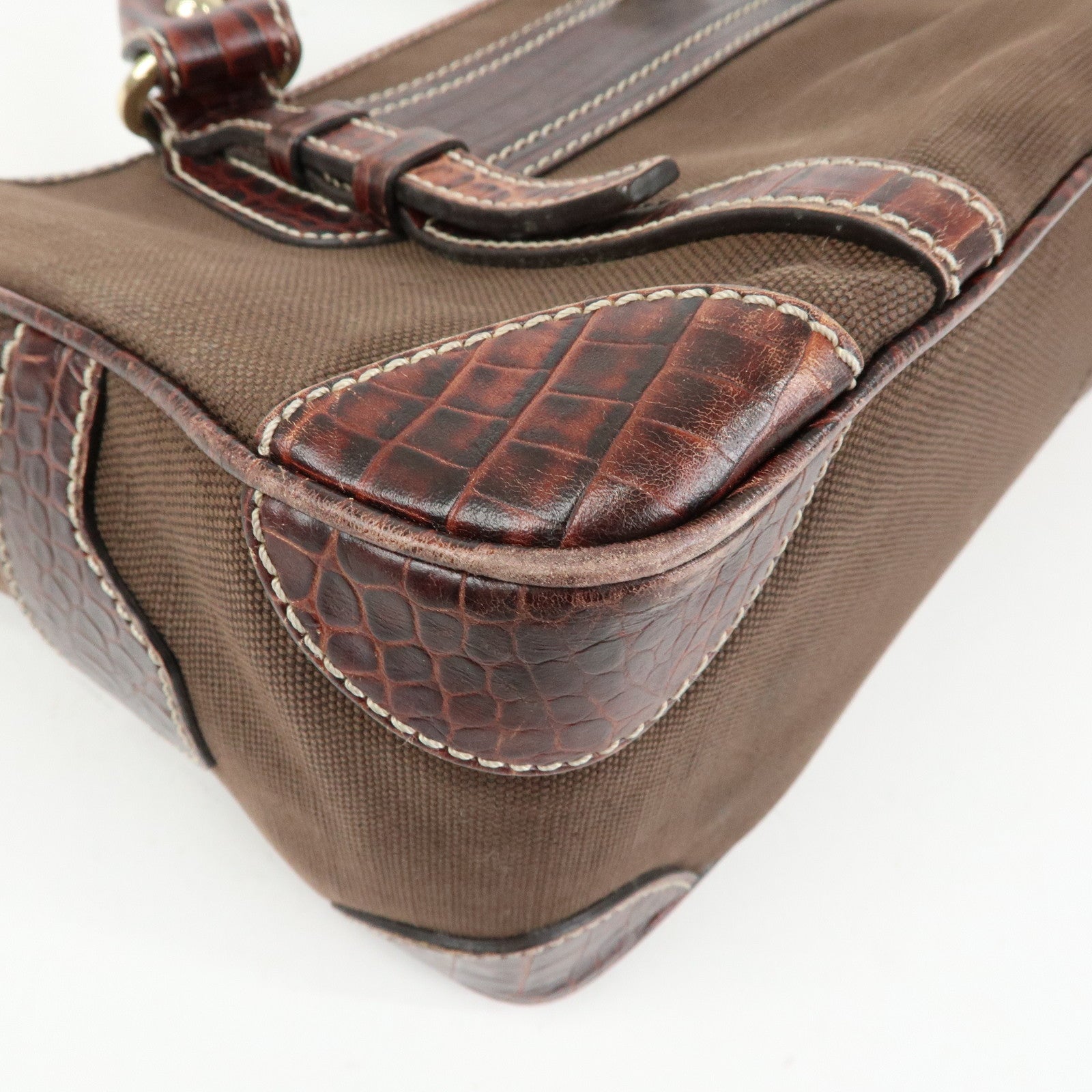 CELINE Macadam Boogie Bag Canvas Leather Hand Bag Brown