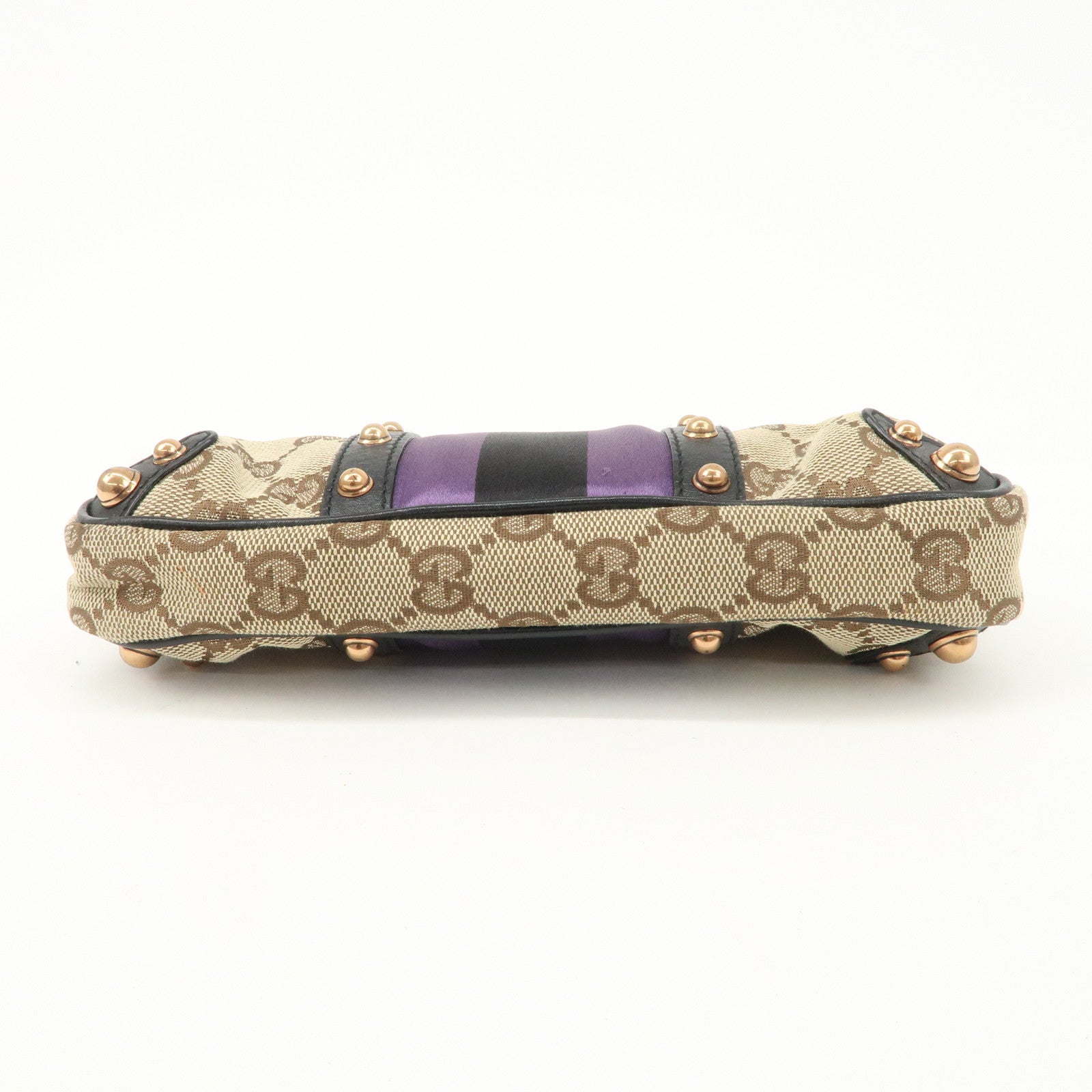 GUCCI Sherry Bamboo GG Canvas Leather Chain Bag Black Purple 129423 Used