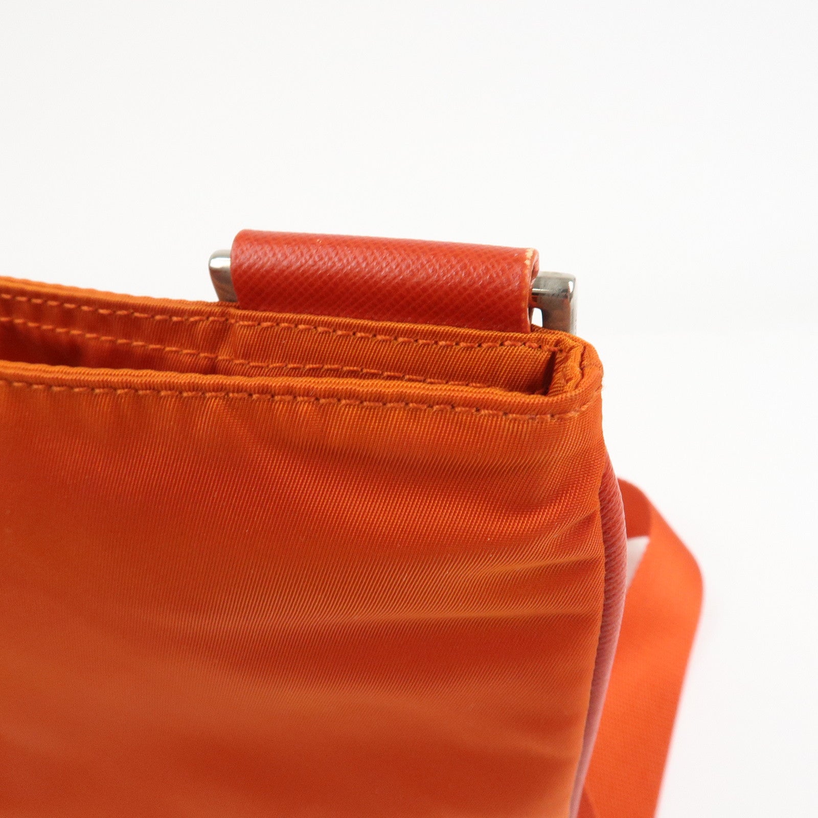 PRADA Triangle Logo Nylon Saffiano Leather Shoulder Bag Orange