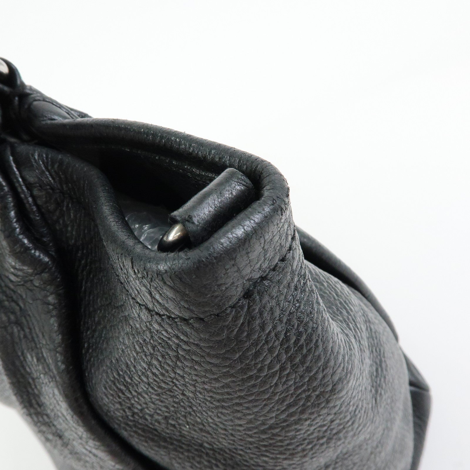 PRADA Logo Leather Tote Bag Shoulder Bag Hand Bag Black