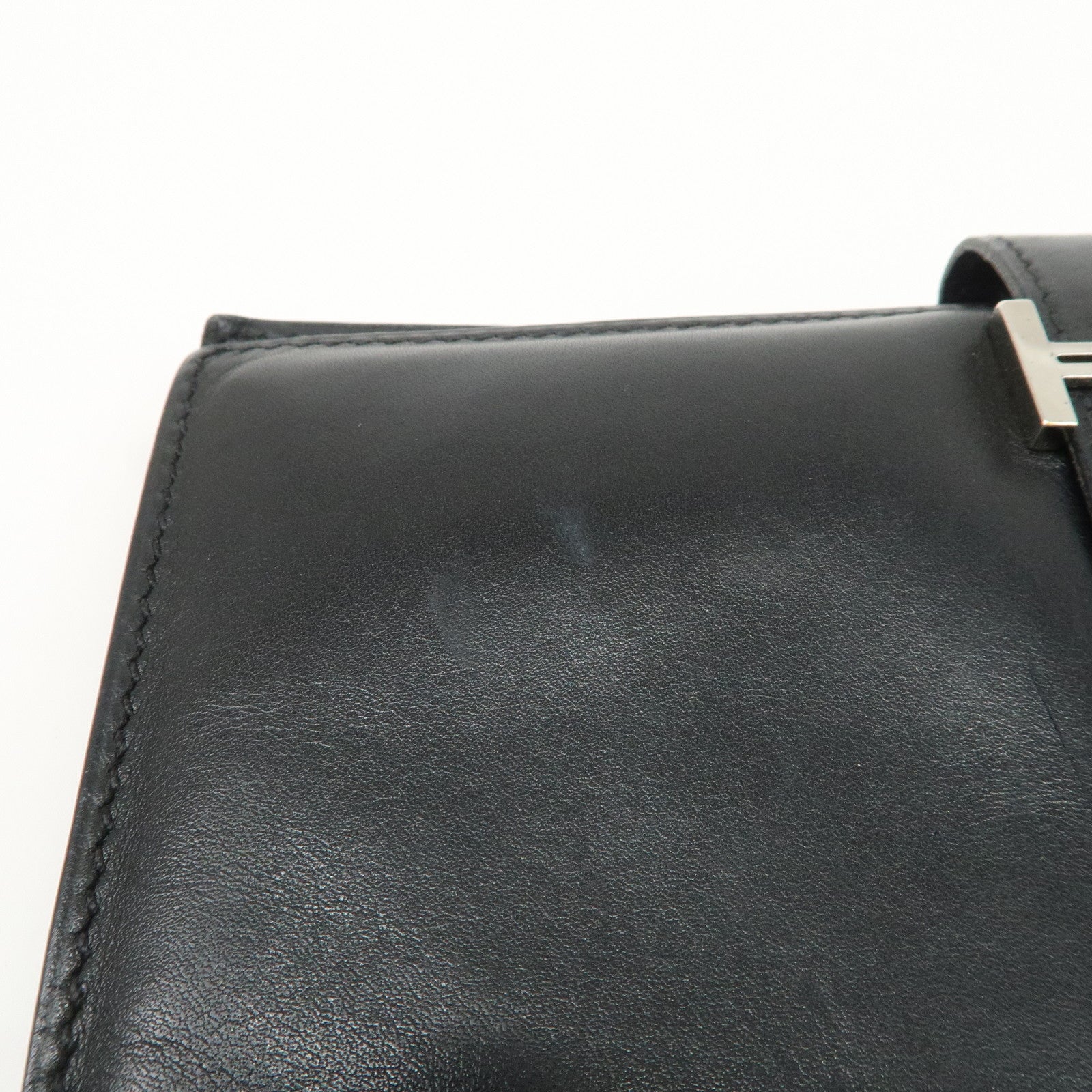 HERMES Box Calf Leather Beant Classic Long Wallet Black