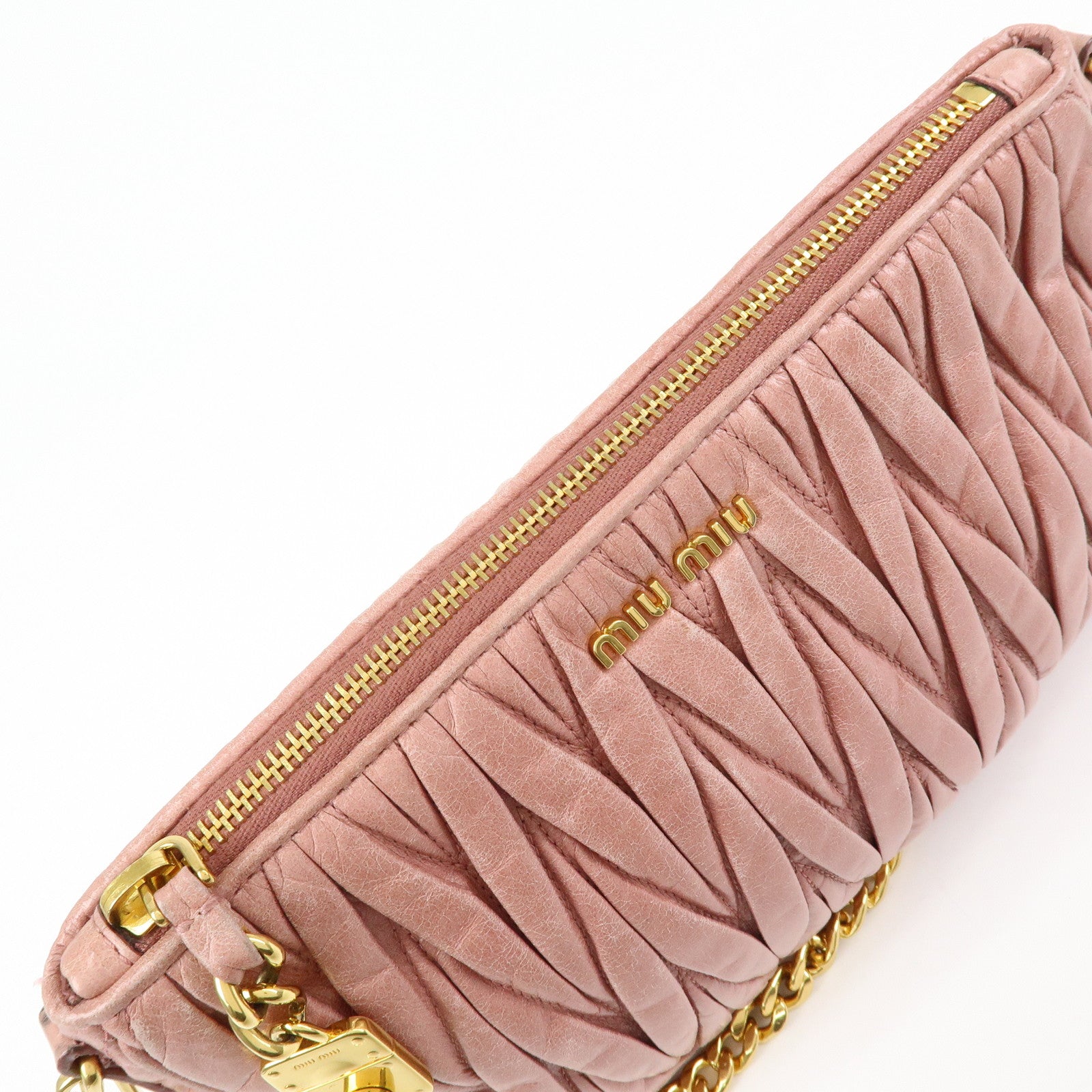 MIU MIU Matelasse Leather Chain Shoulder Crossbody Bag Pink 5BC892