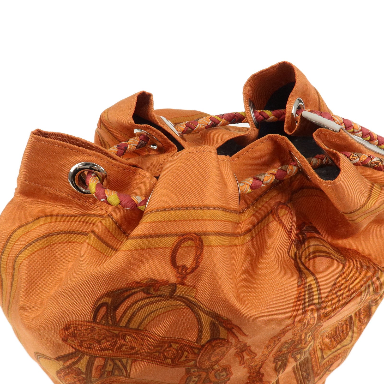 HERMES Soie Cool 22 Silk Leather Shoulder Bag Backpack Orange