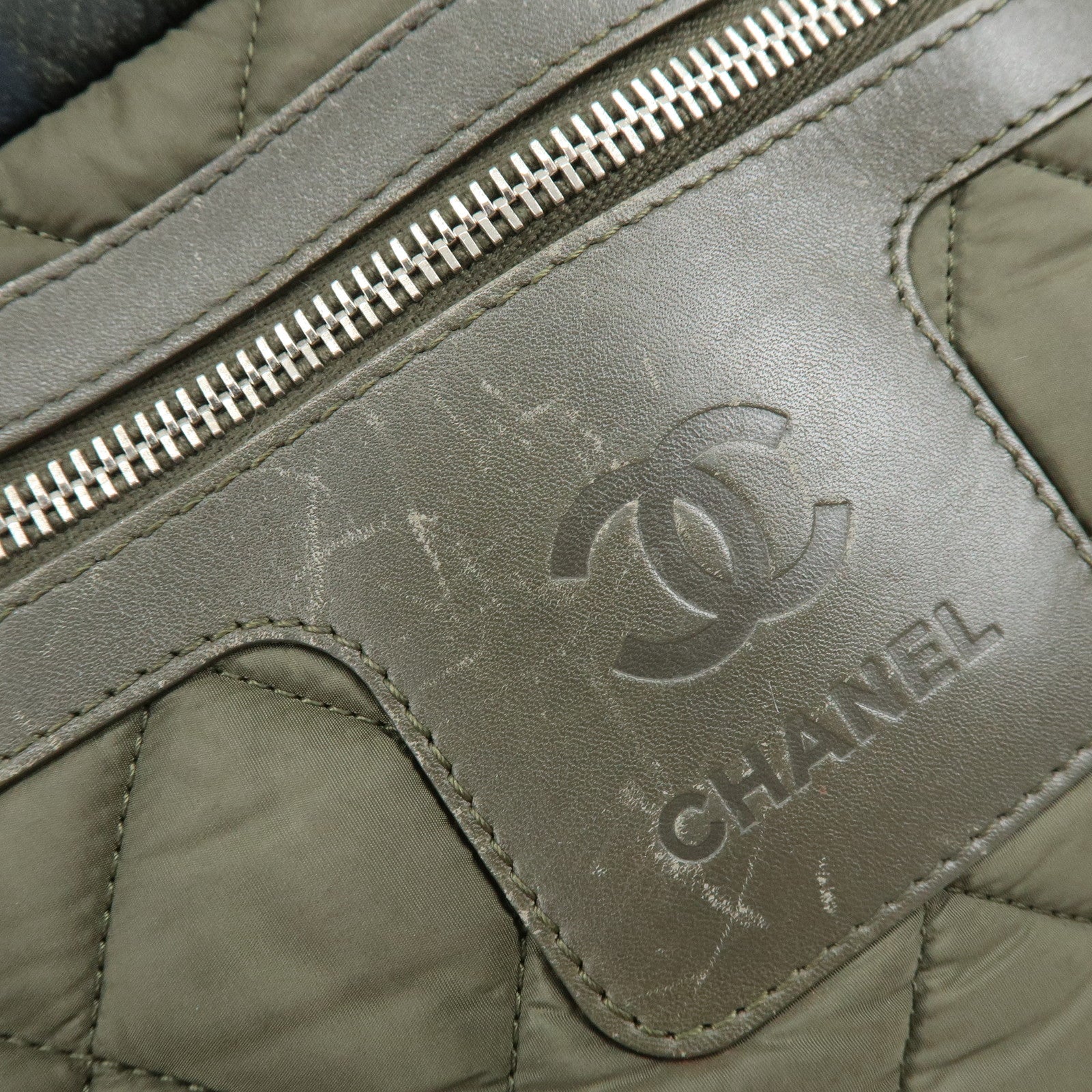 CHANEL COCO Cocoon PM Nylon Tote Bag Dark Green Plaid A48610