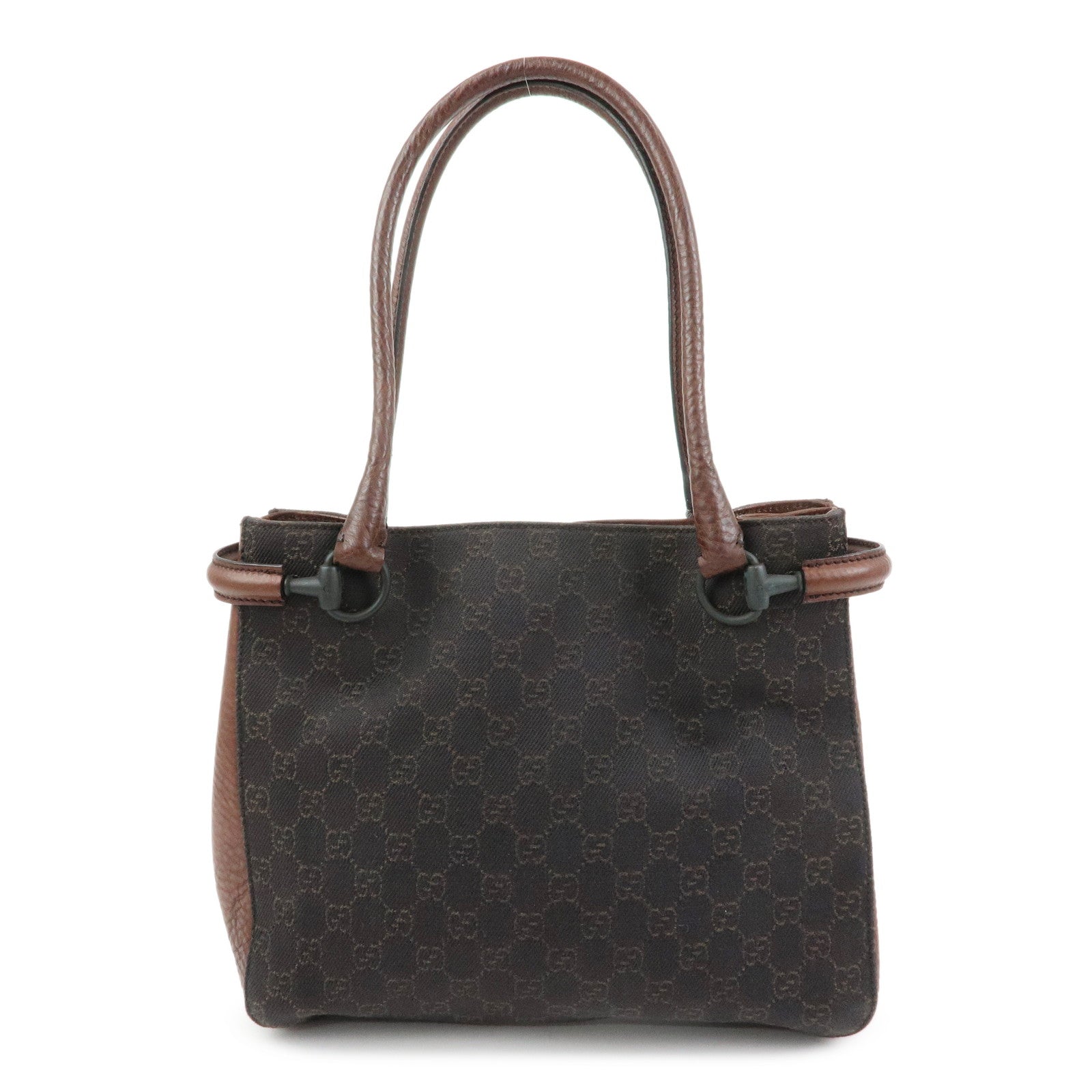 GUCCI Horsebit GG Canvas Leather Tote Bag Hand Bag Brown 101971