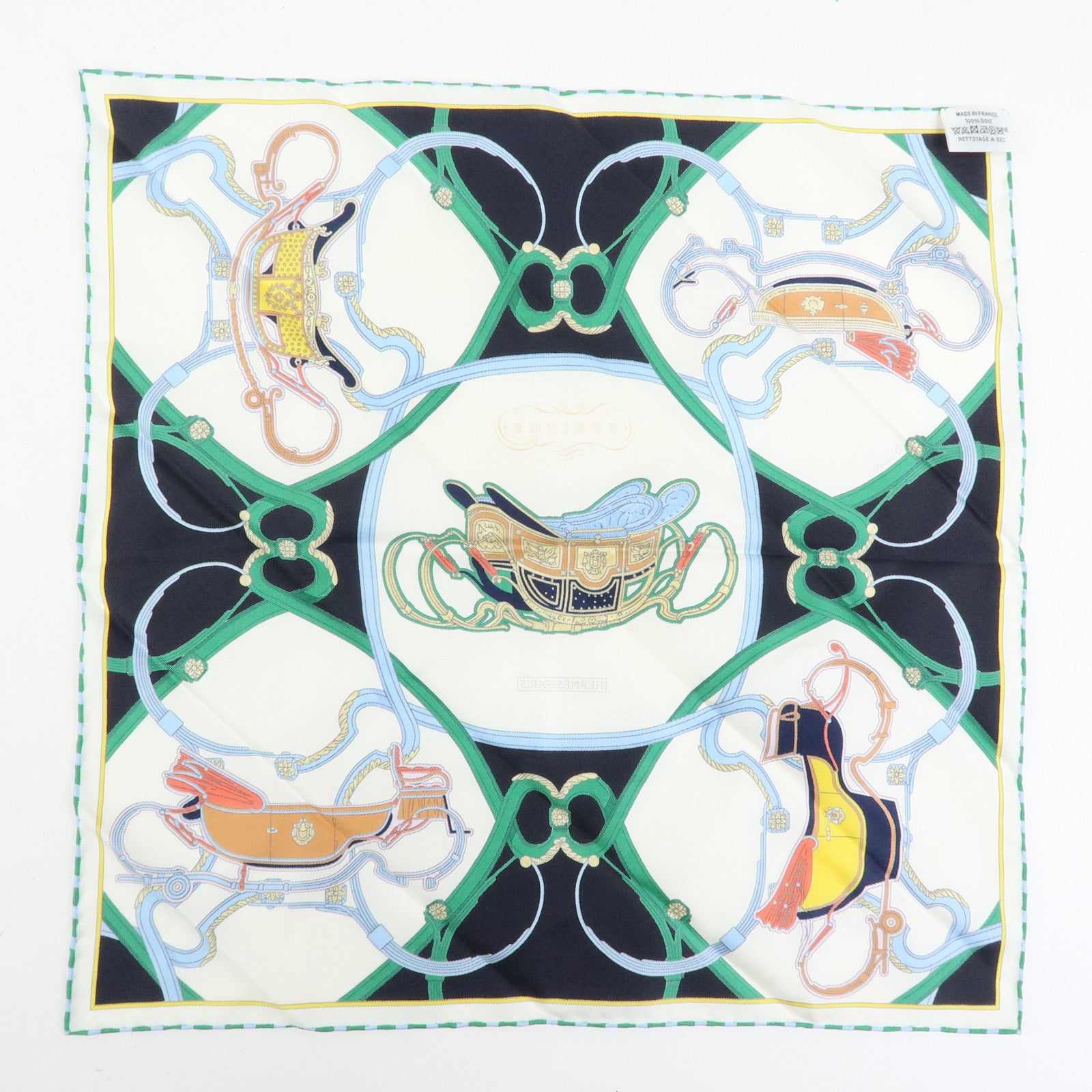 HERMES Petit Carre 42 Set of 2 Silk 100% Scarf Light Blue Black