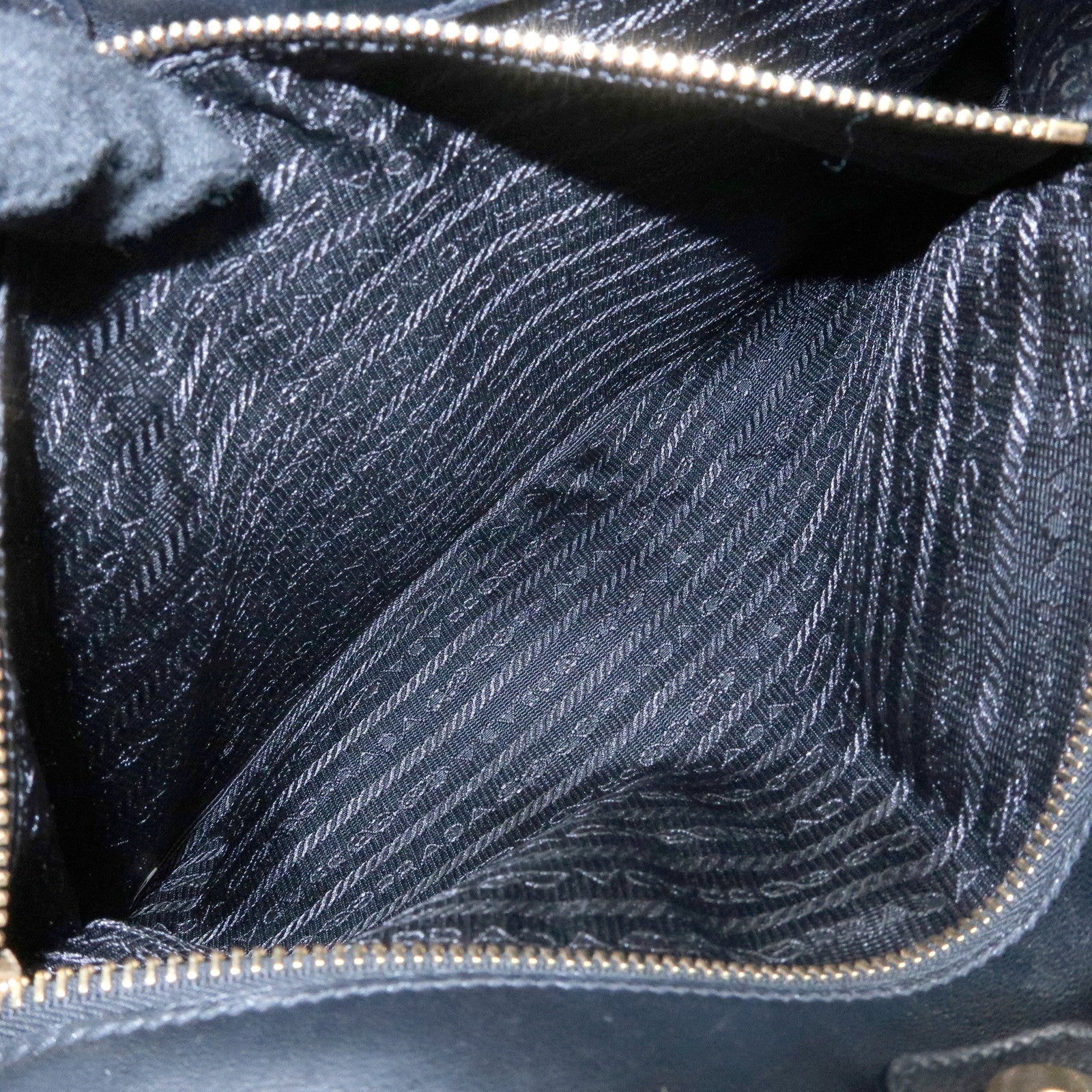 PRADA Logo Leather Gathered Tote Bag Hand Bag Black