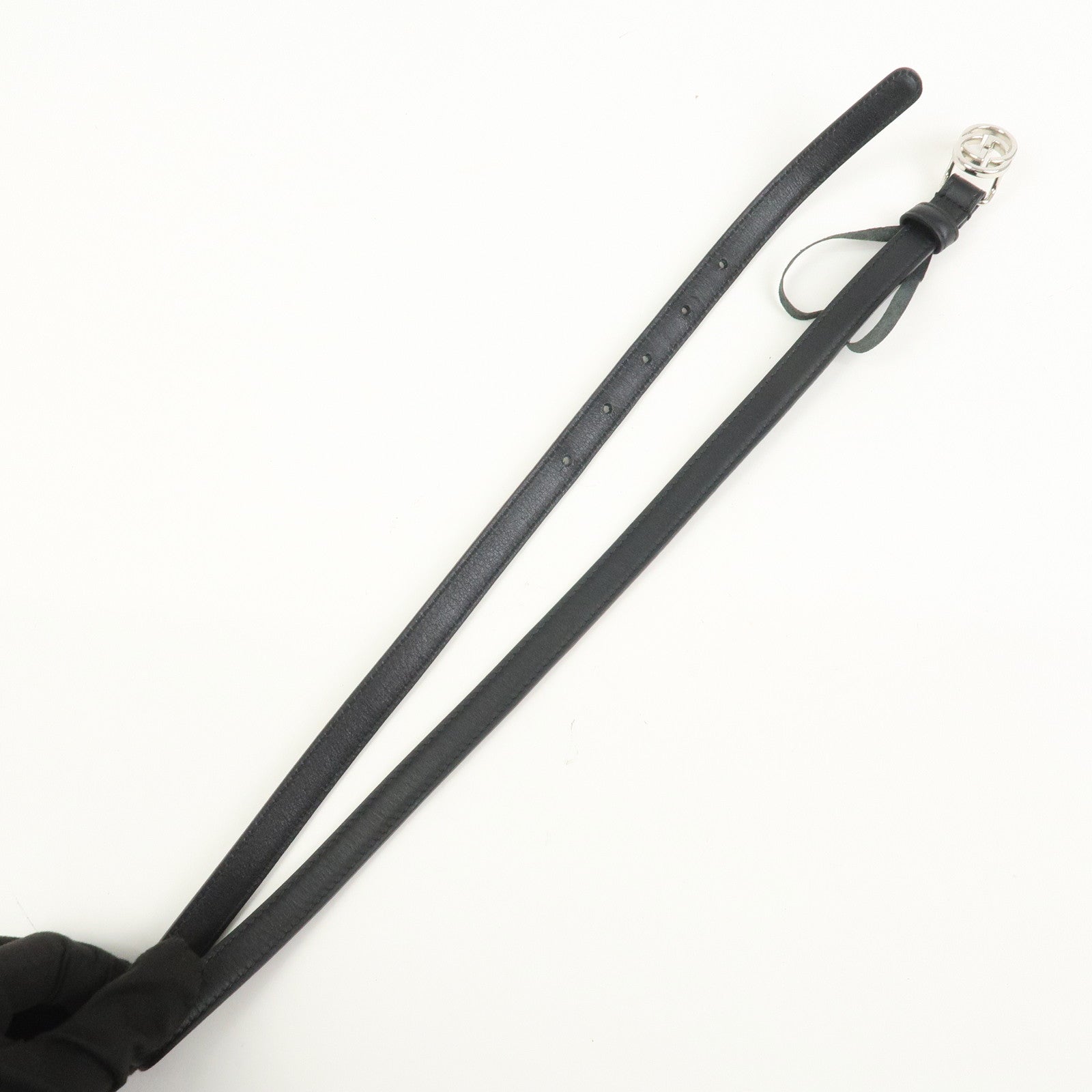 GUCCI Interlocking G Leather Belt Black Silver  69-79cm 214351