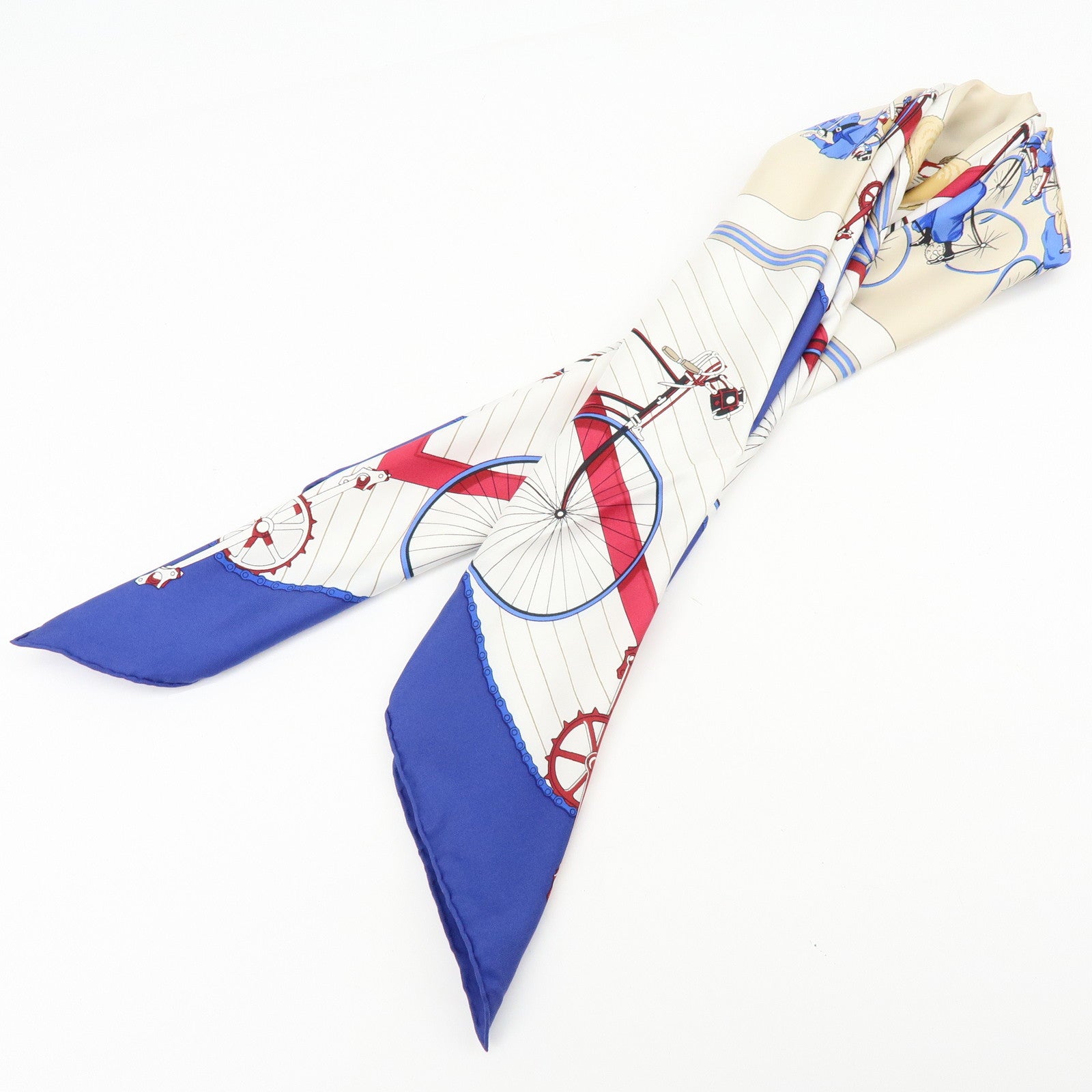HERMES Carre 90 Silk 100% Scarf LES BECANES Blue White