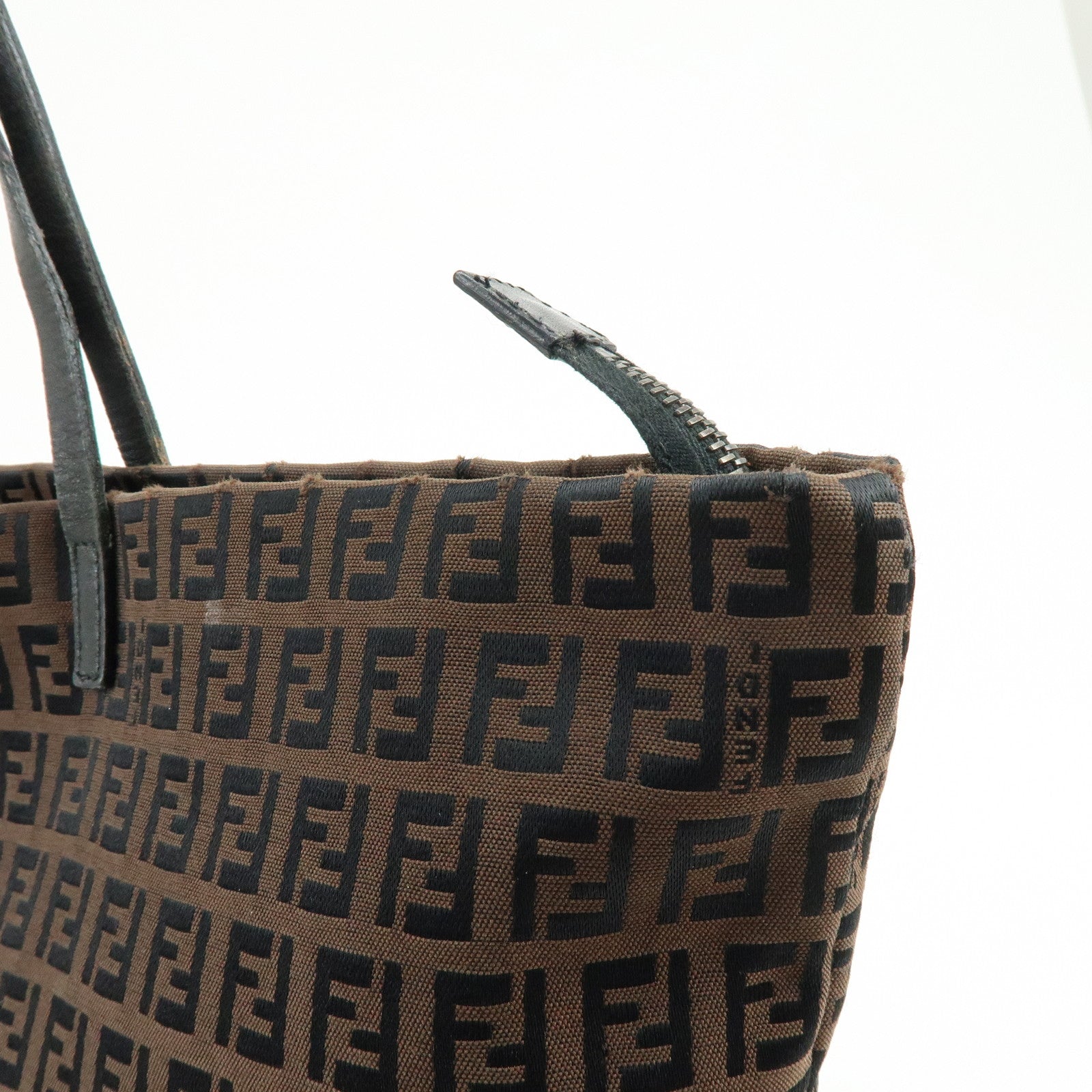 FENDI Zucchino Canvas Leather Tote Bag Shoulder Bag Brown 8BH025