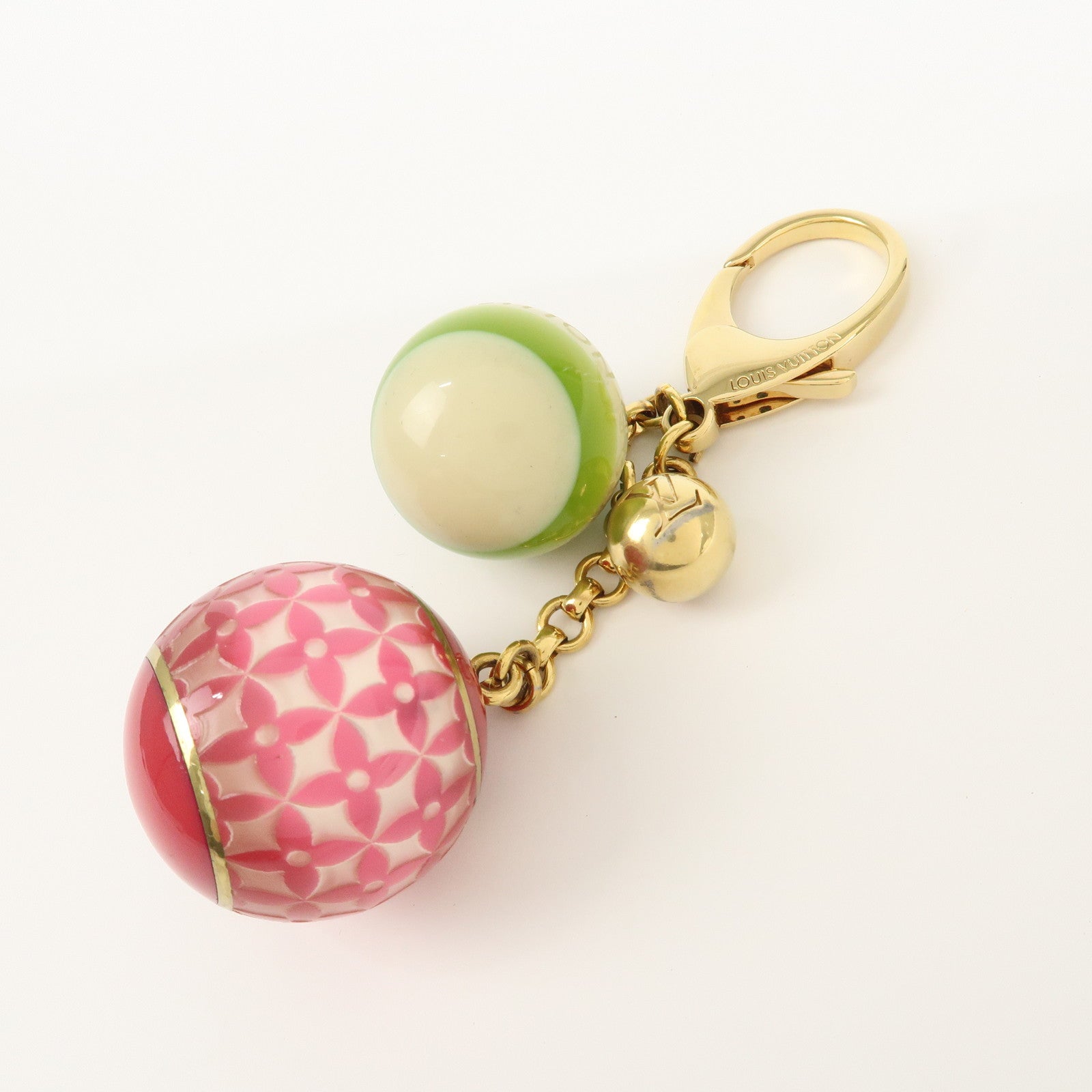 Louis Vuitton Bijoux Sac Mini Lin Bag Charm Pink Green Gold M95507 Used