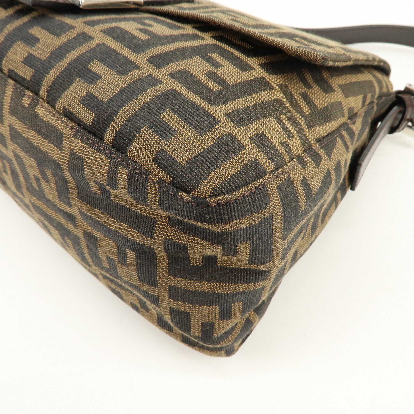 FENDI Mamma Baguette Zucca Canvas Leather Shoulder Bag Brown 26325