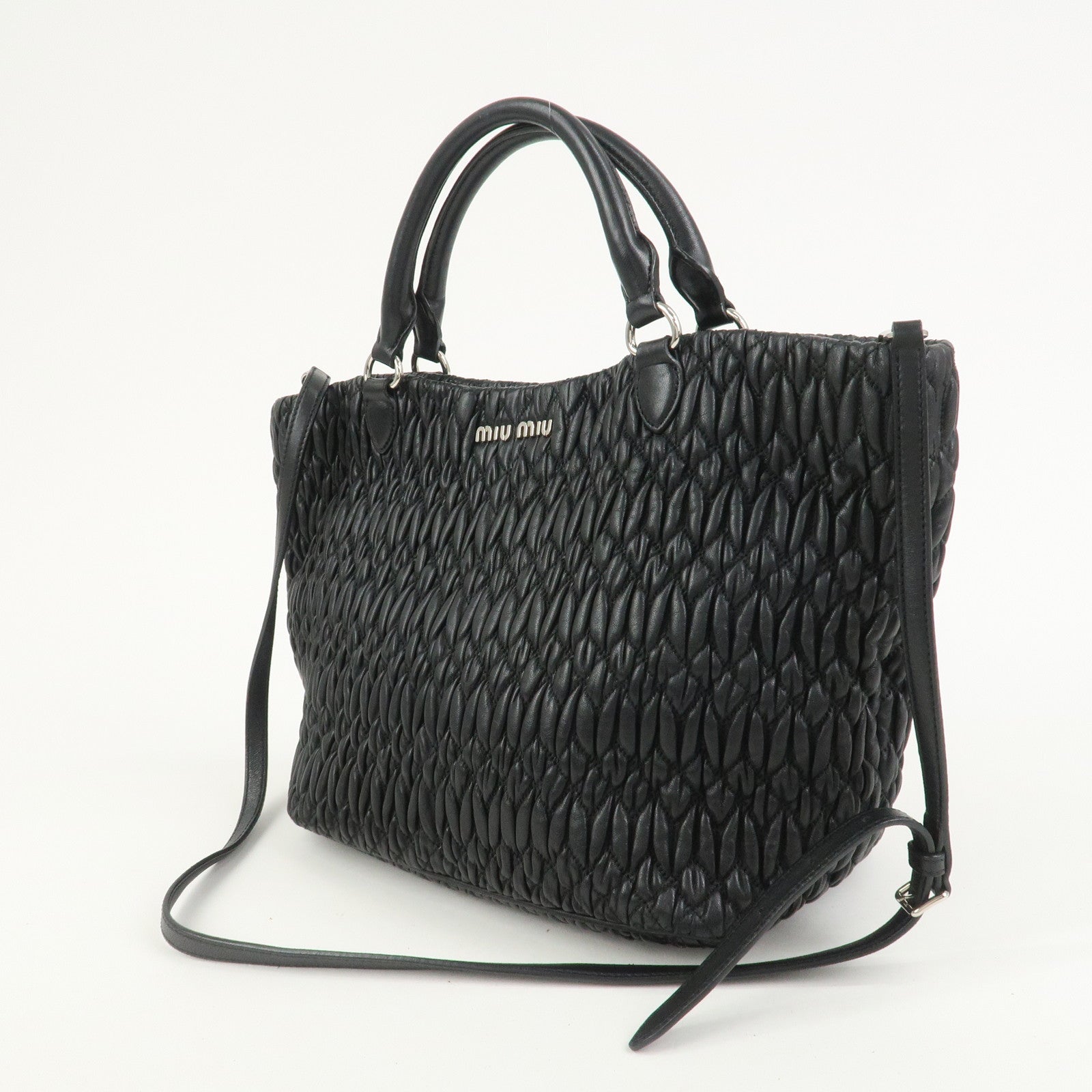 MIU MIU Matelasse Nappa Crystal 2Way Shoulder Bag Black 5BE896