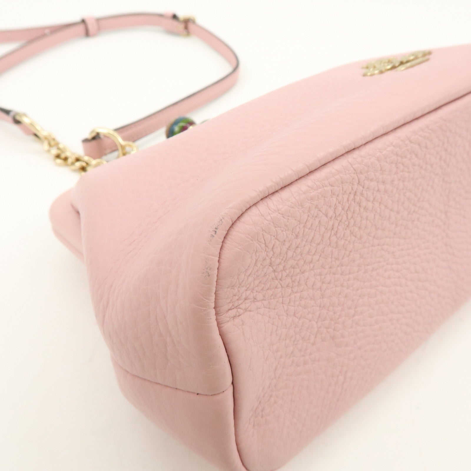 COACH Leather Kiss Lock Chain Shoulder Bag Crossbody Bag Pink