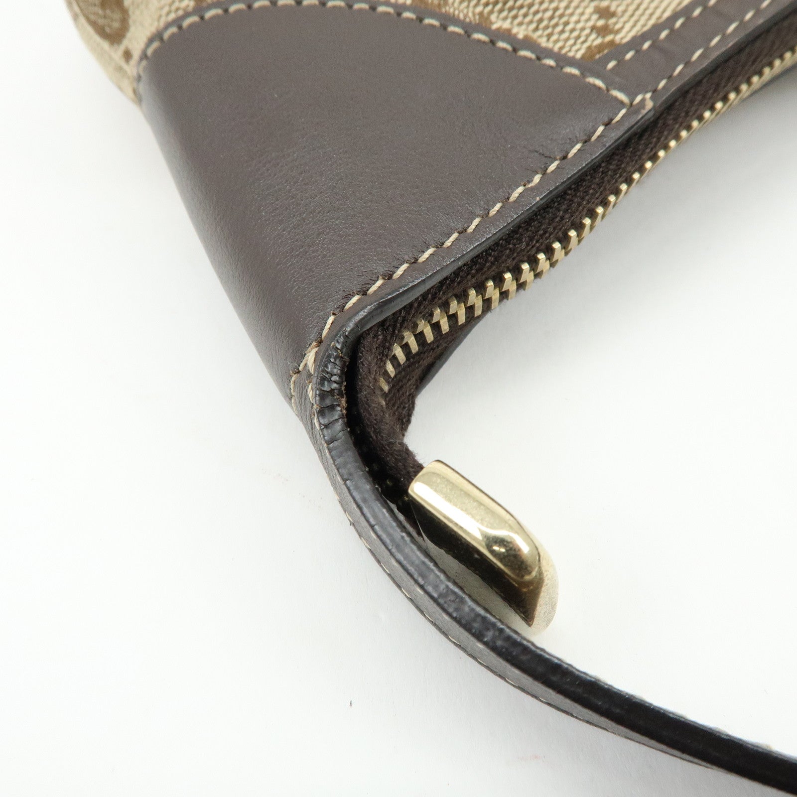 GUCCI Sherry Canvas Leather Accessory Pouch Hand Bag Beige 224093