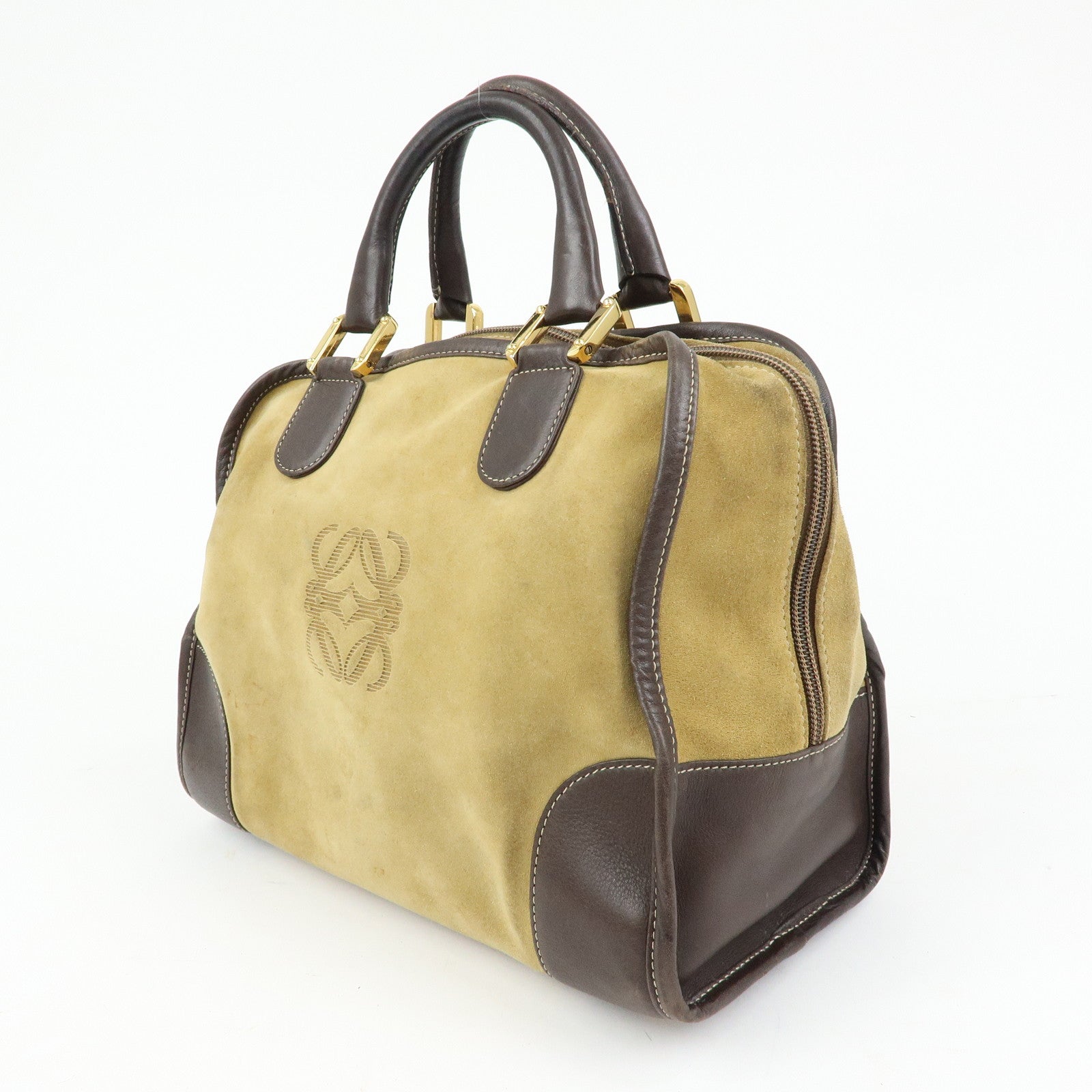 LOEWE Anagram Suede Leather Amazona 32 Hand Bag Boston Bag Brown