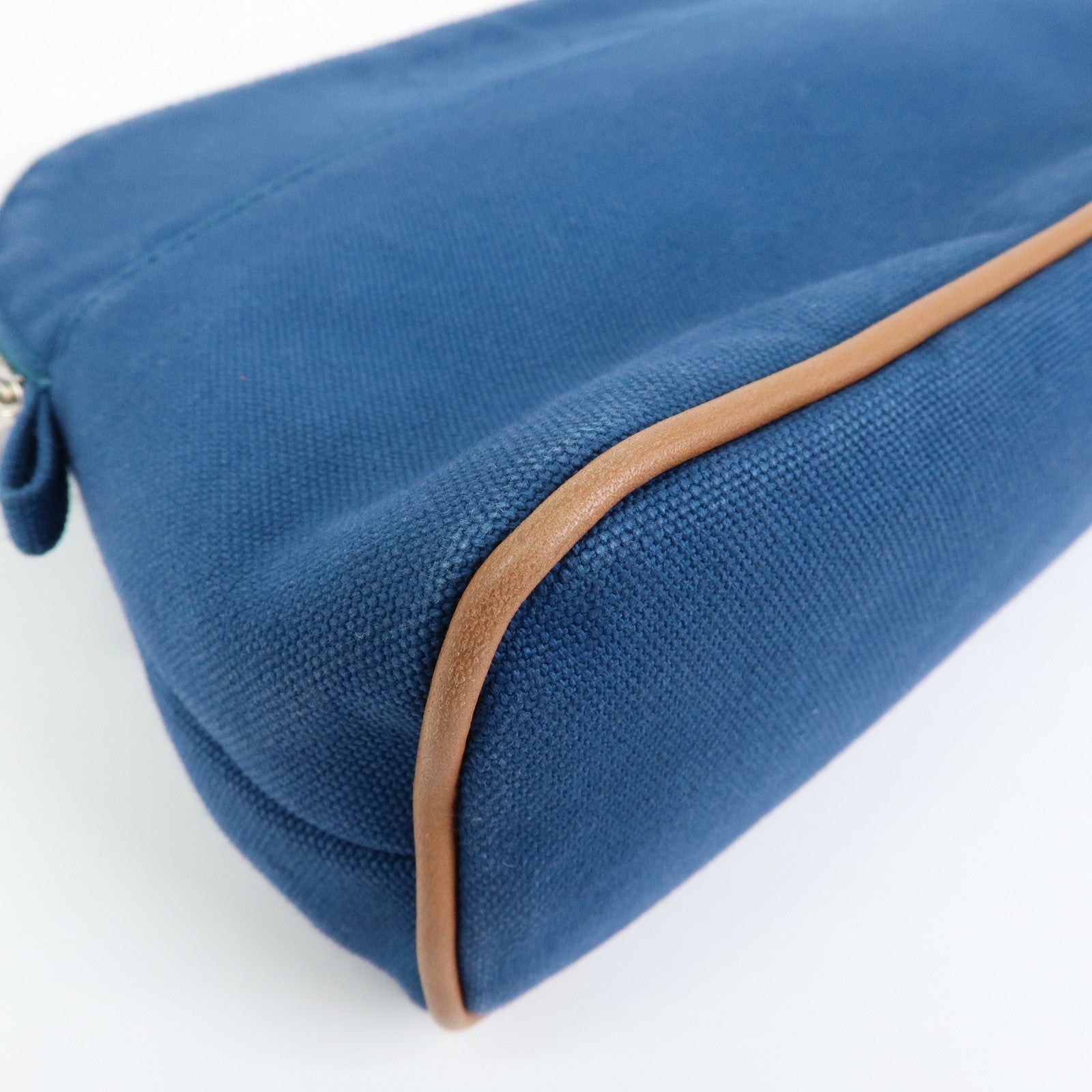 HERMES Bolide MM Cotton Leather Costmetic Pouch Blue