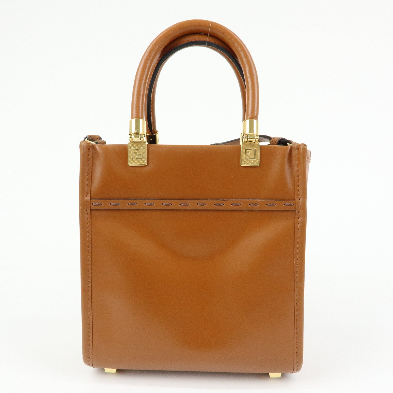 FENDI Leather Sunshine Shopper Small 2Way Hand Bag Brown 8BS092