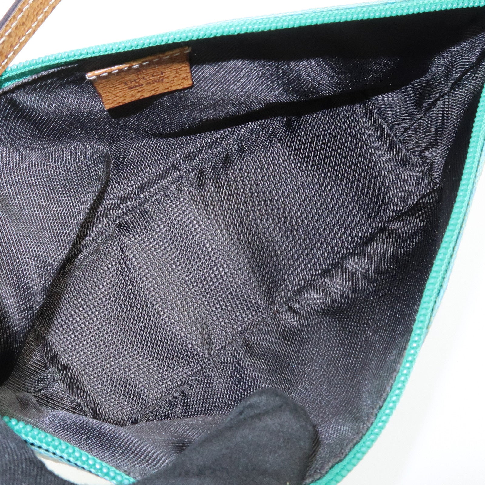 GUCCI Boat Bag GG Canvas Leather Hand Bag Pouch Blue 07198