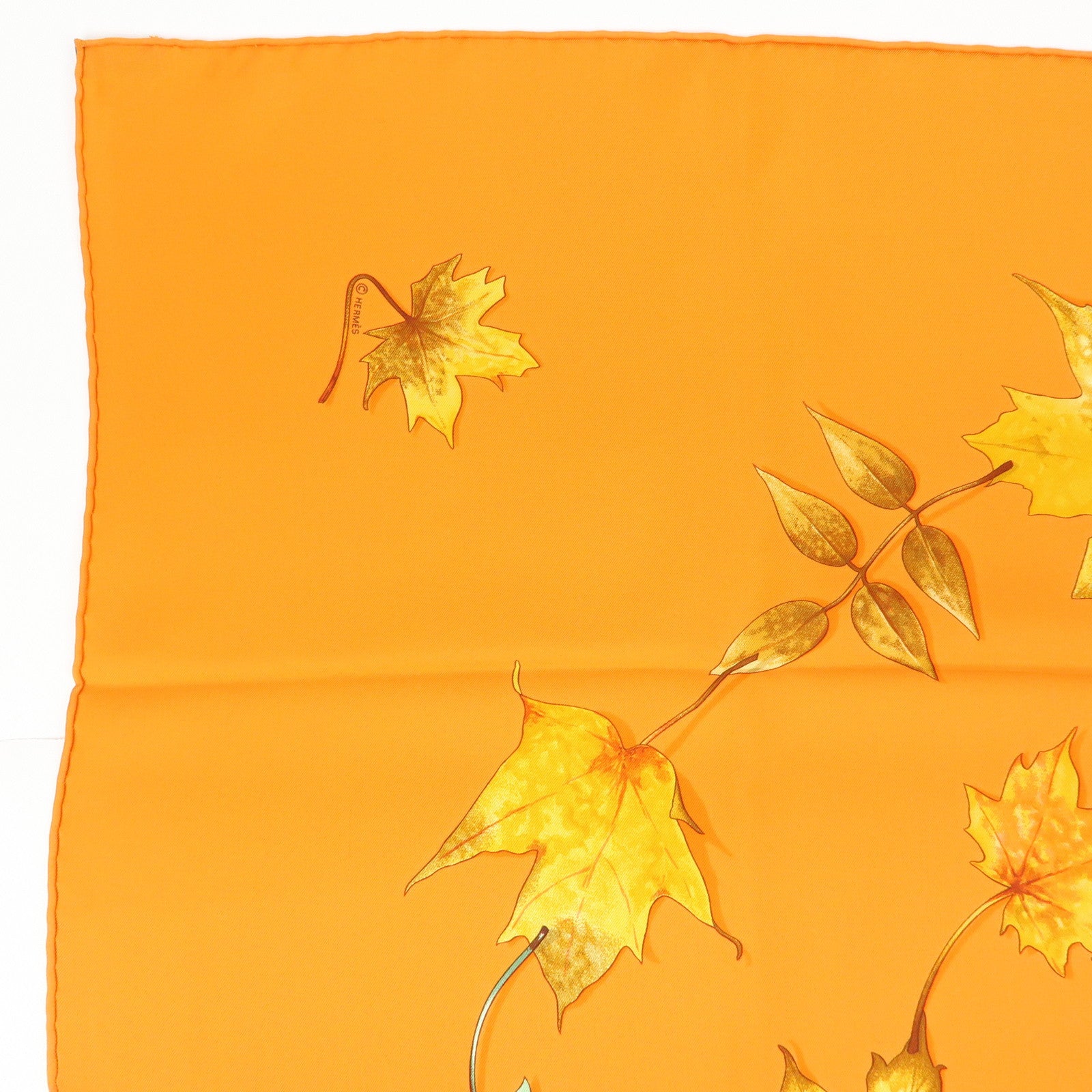 HERMES Carre 90 Silk 100% Scarf A WALK IN THE PARK Orange