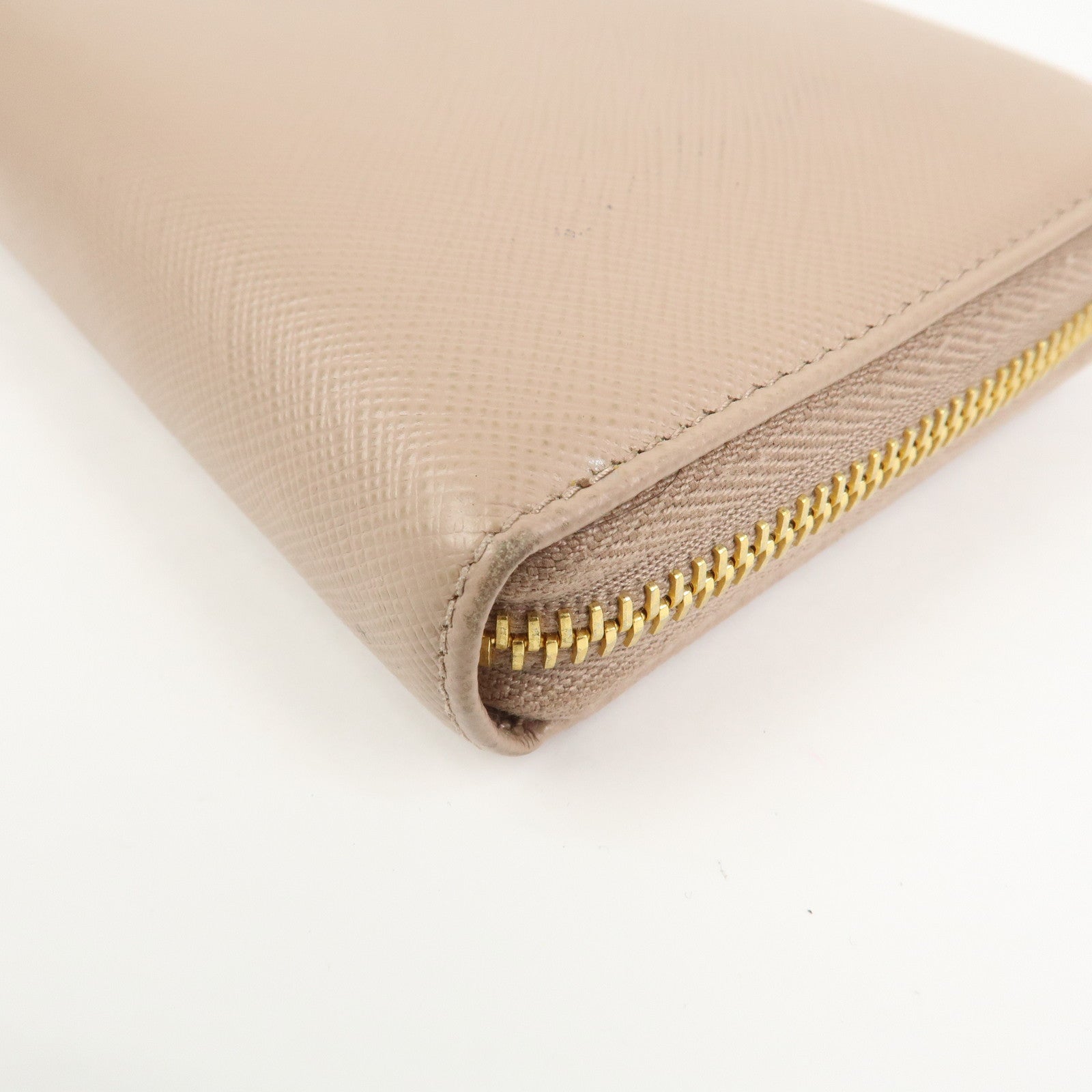 PRADA Logo Saffiano Leather Round Zippy Long Wallet Beige 1ML506