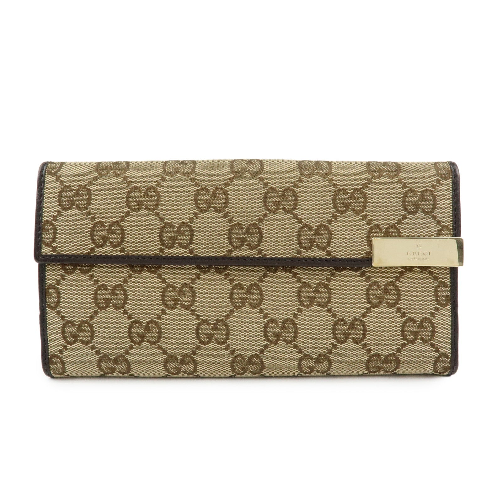 GUCCI GG Canvas Leather Long Wallet Beige Brown 257012