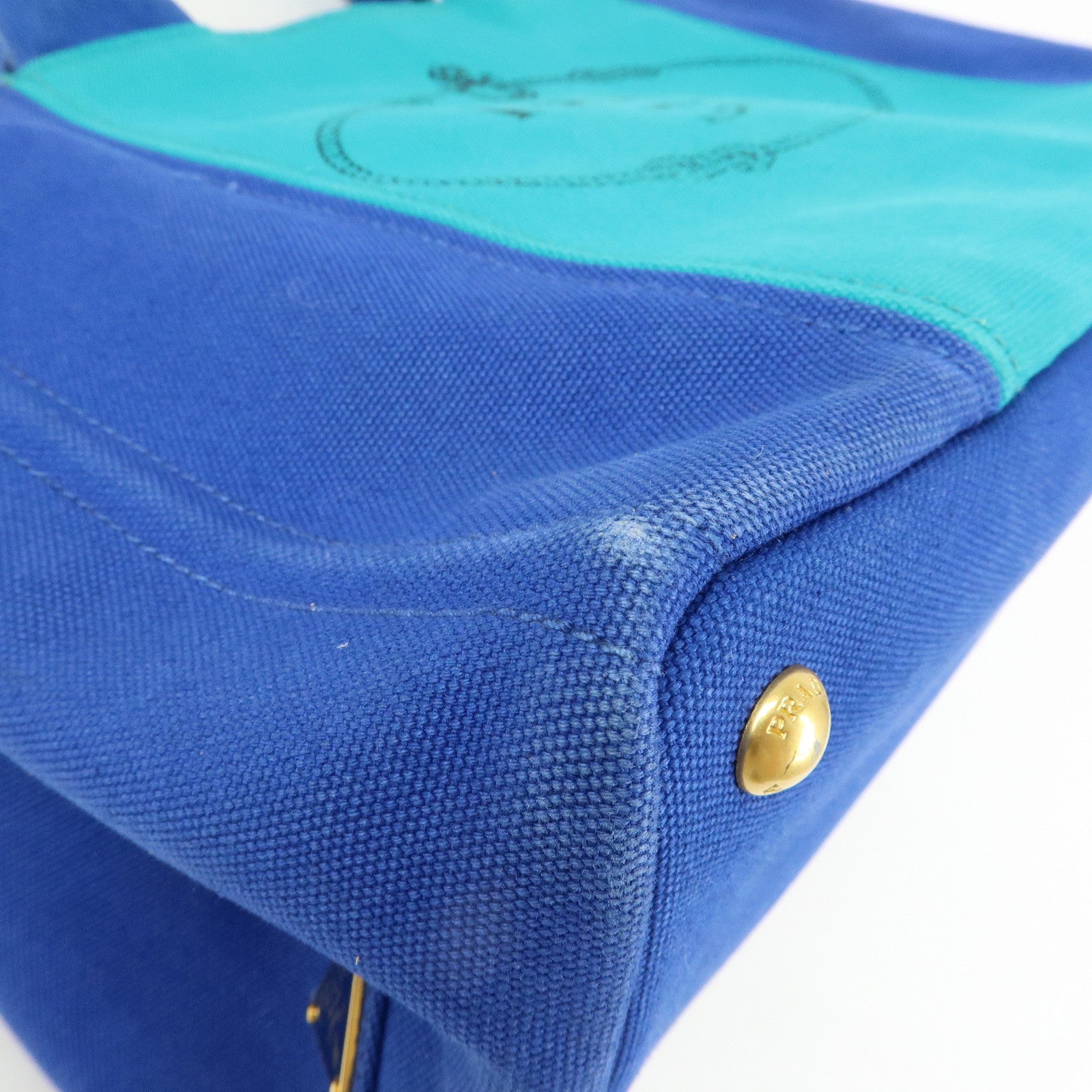 PRADA Triangle Logo Canapa Canvas 2Way Bag Tote Bag Blue BN2642