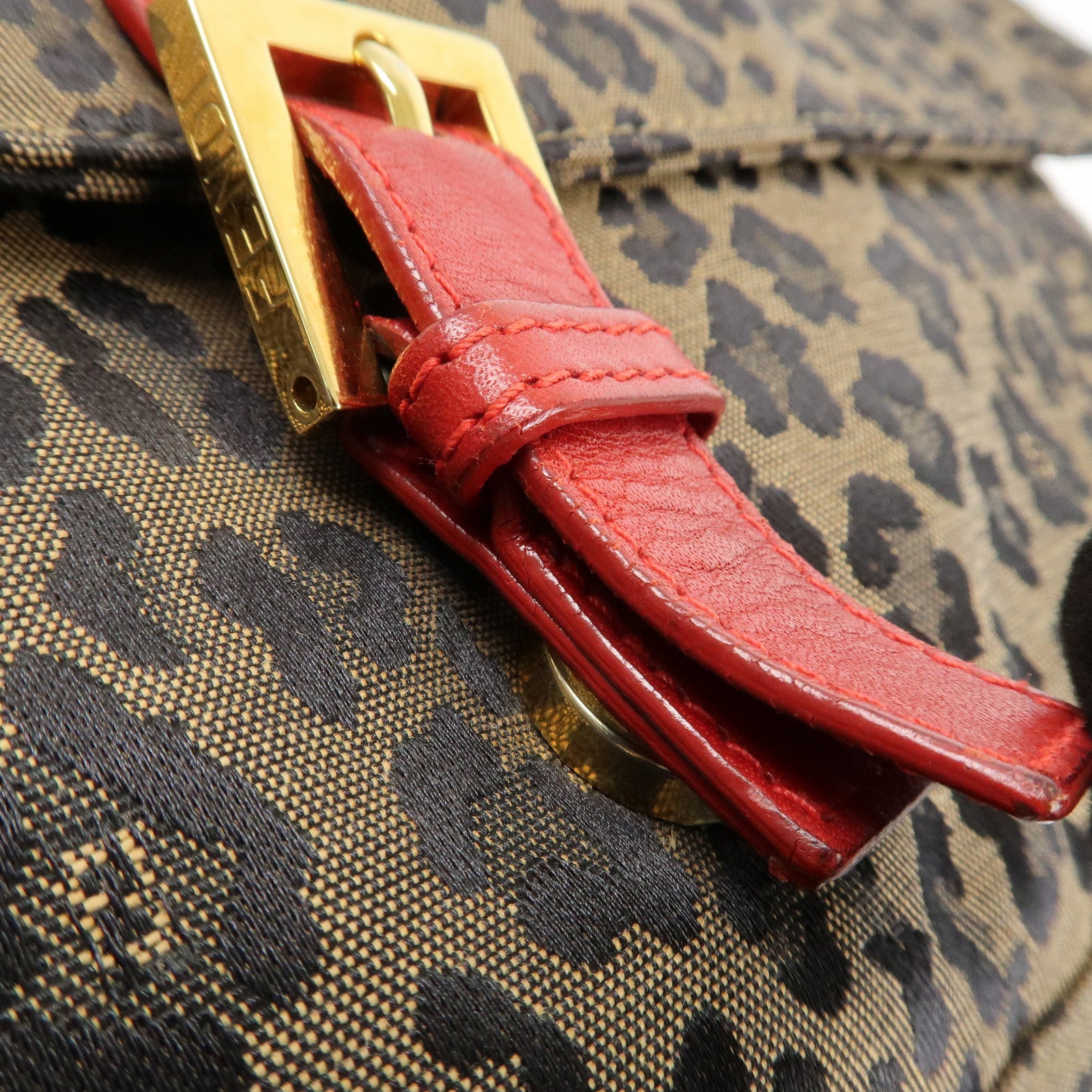 FENDI Canvas Leather Shoulder Bag Crossbody Bag Leopard 263570