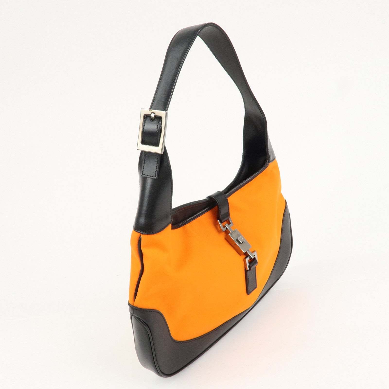 GUCCI Jackie Canvas Leather Shoulder Bag Hand Bag Black 001・3306