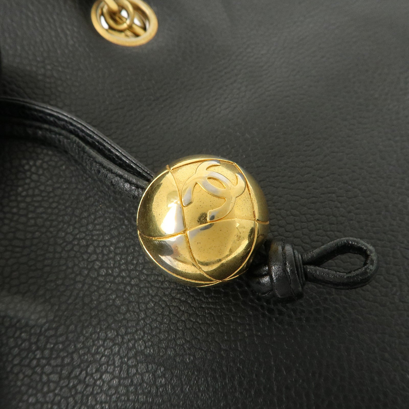 CHANEL COCO Mark COCO Ball Leather Chain Tote Bag Black A03578