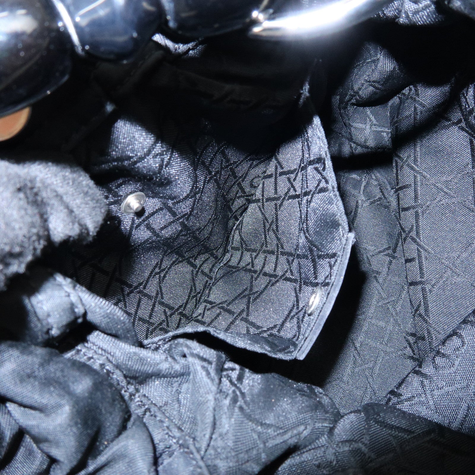 Christian Dior Malice Pearl Nylon Hand Bag Shoulder Bag Black