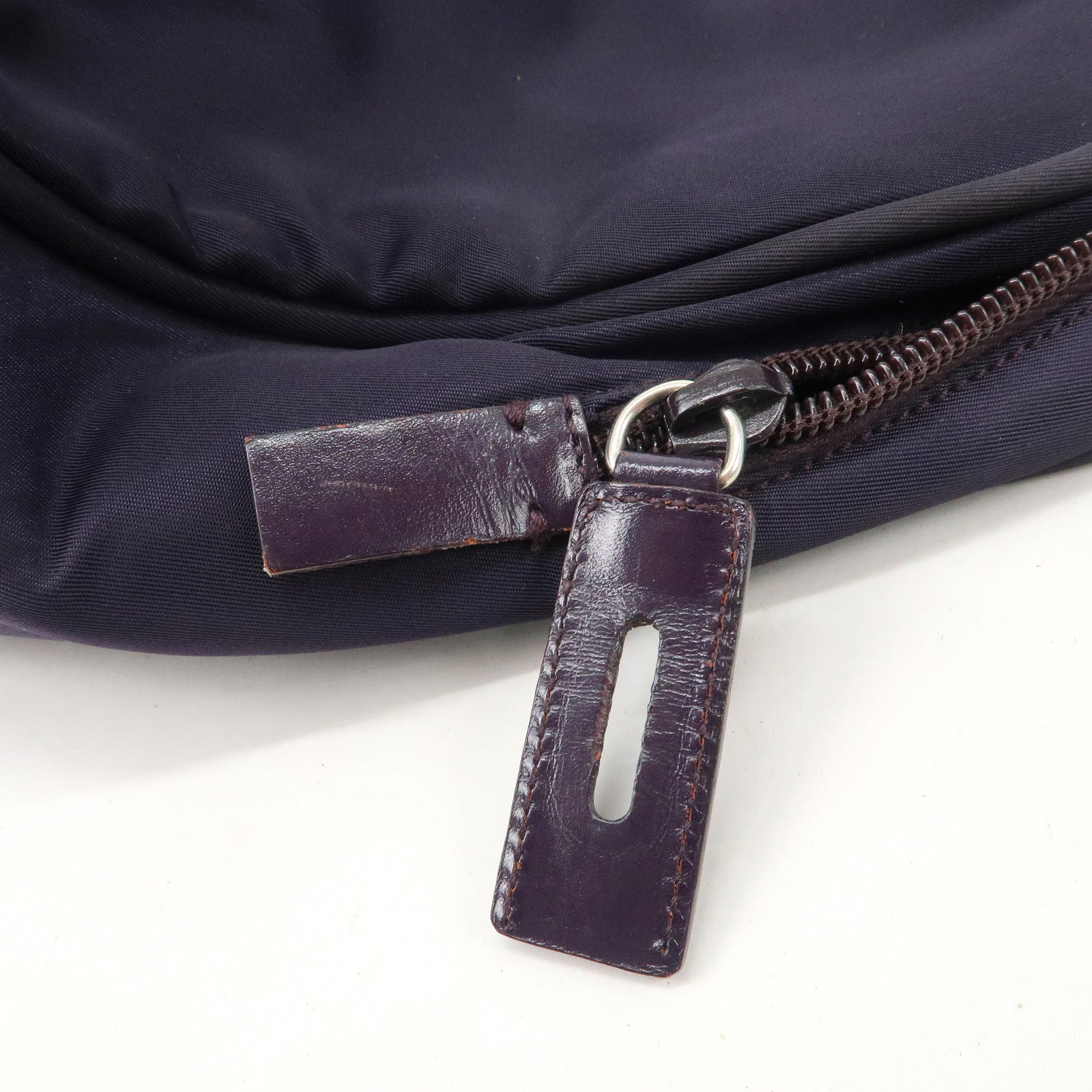PRADA Triangle Logo Leather Nylon Hand Bag Purple B8495