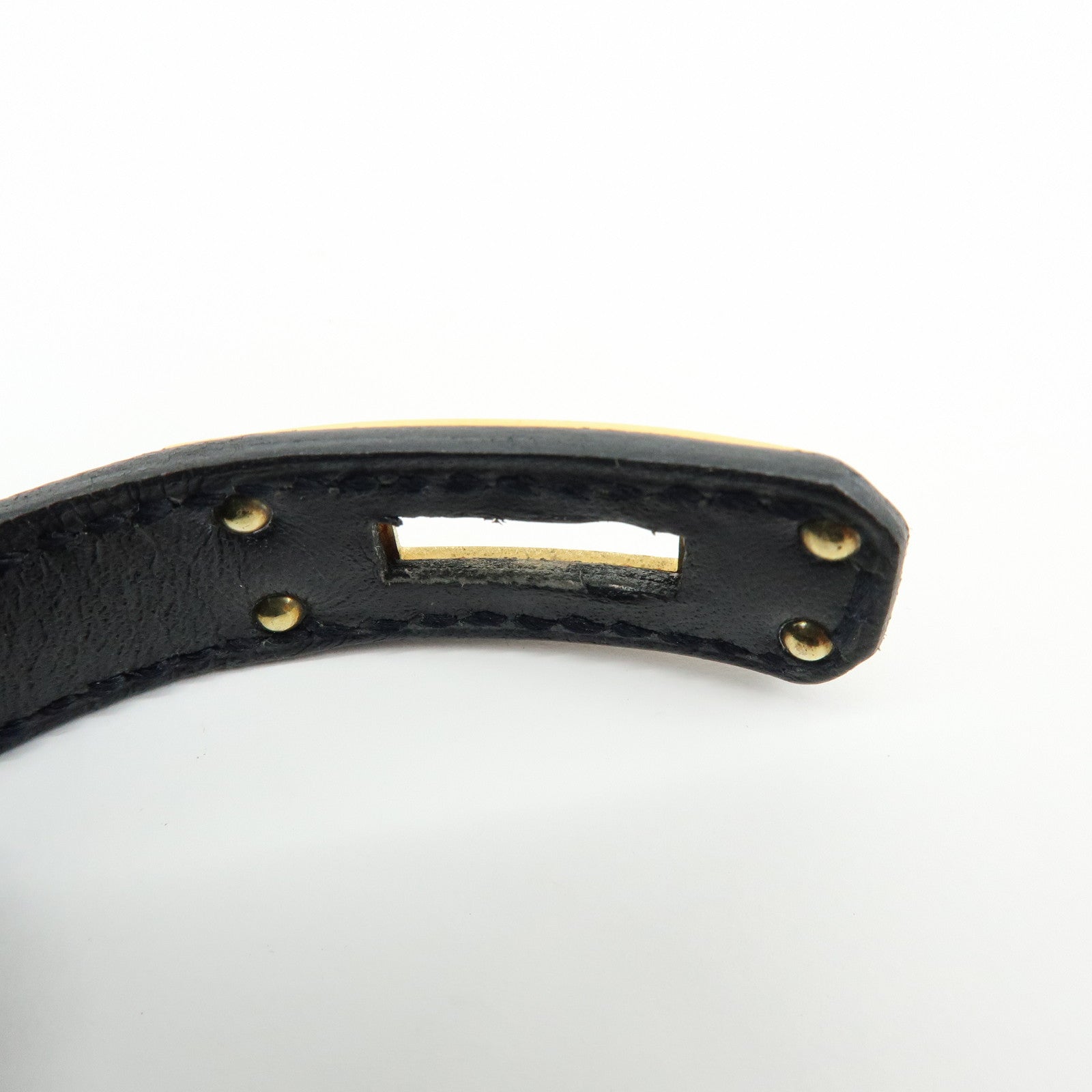 HERMES Kelly Double Tour Leather □F Stamped Bracelet Black