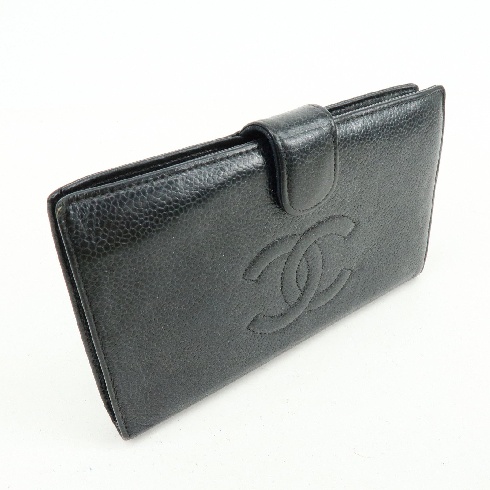 CHANEL COCO Mark Cavierskin Long Wallet Black