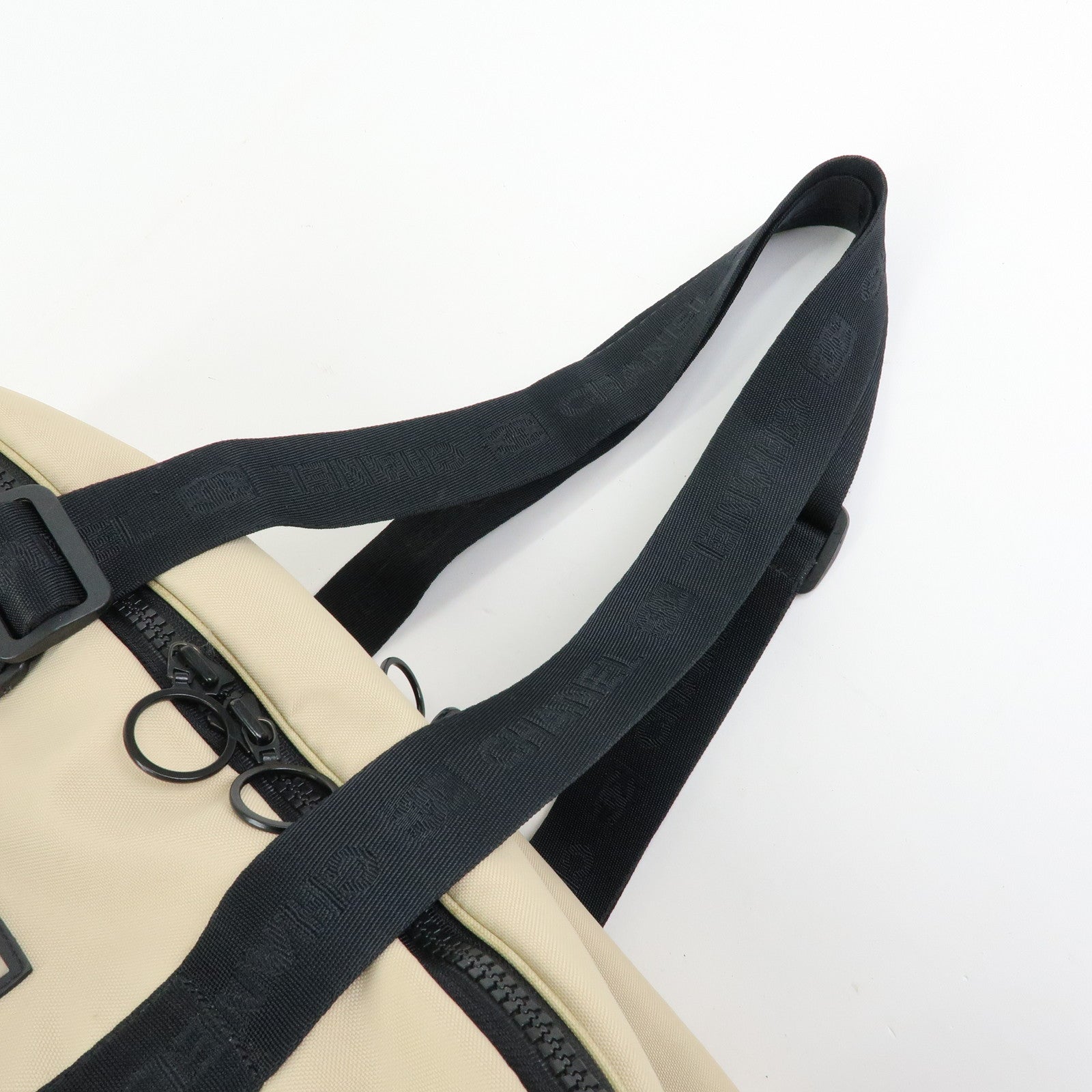 CHANEL CHANEL Sports Nylon Boston Bag Shoulder Bag Beige Black