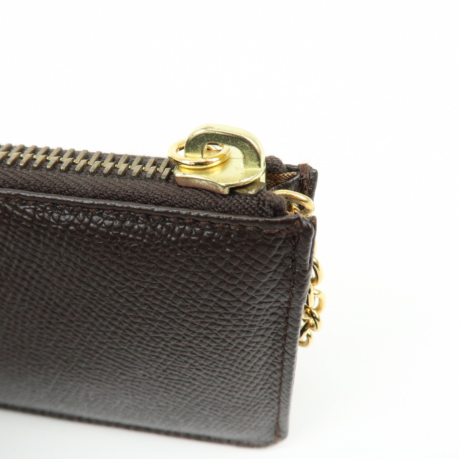 BVLGARI Leather Coin Case Coin Purse Key Chain Dark Brown