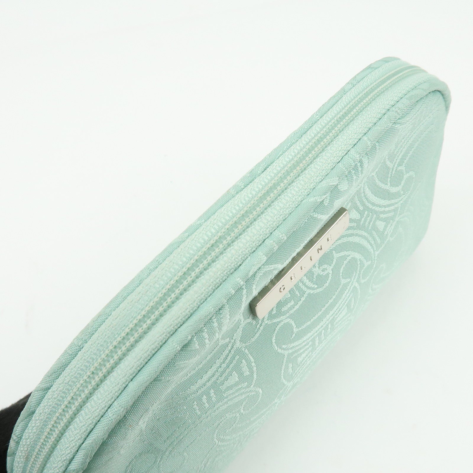 CELINE GIVENCY Set of 2 Canvas Pouch Cosmetic Case Light Green Blue