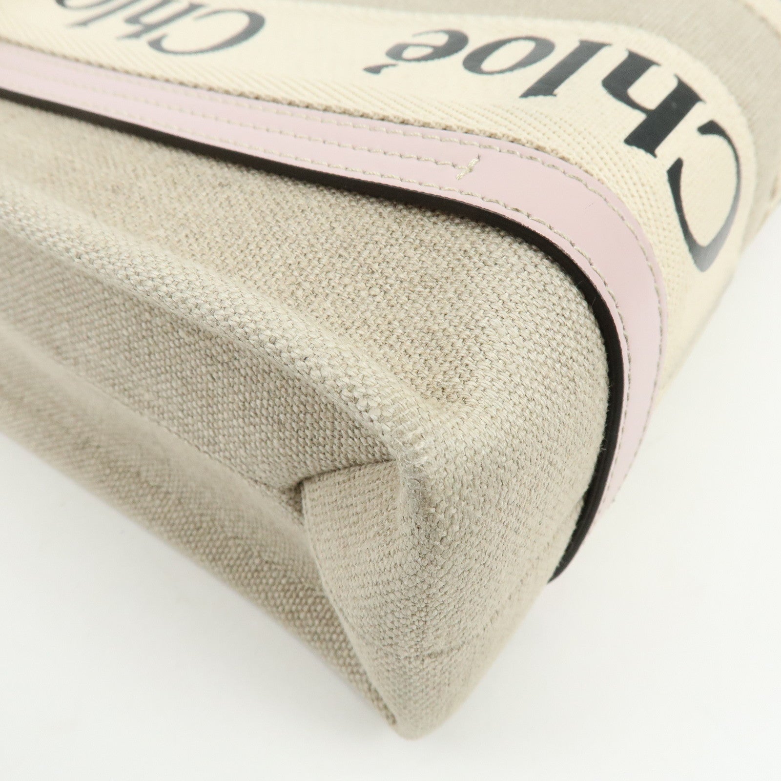 Chloe Woody Canvas Leather 2Way Bag Shoulder Bag Natural Pink