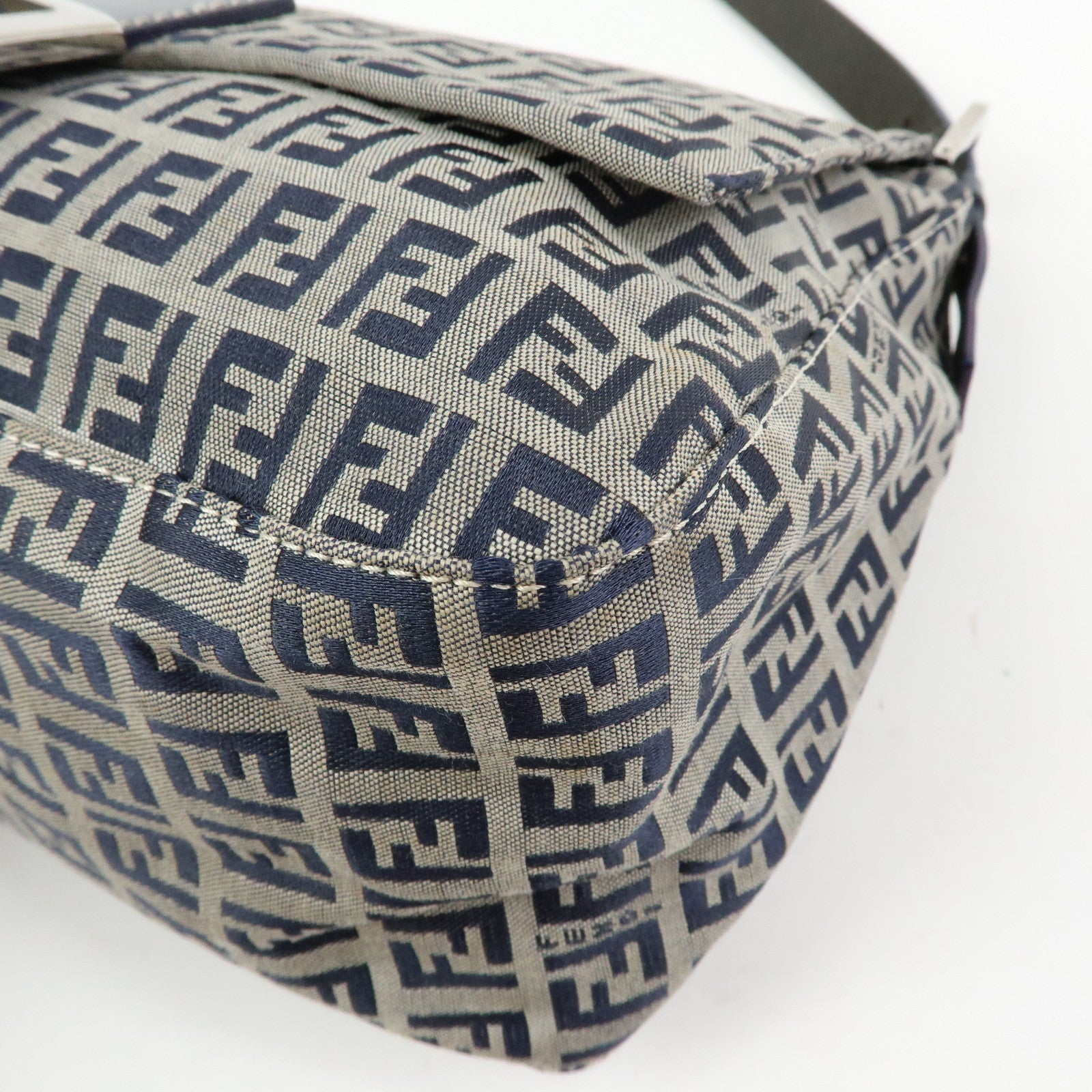 FENDI Zucchino Mamma Baguette Canvas Leather Shoulder Bag 26325 Auth Used F/S