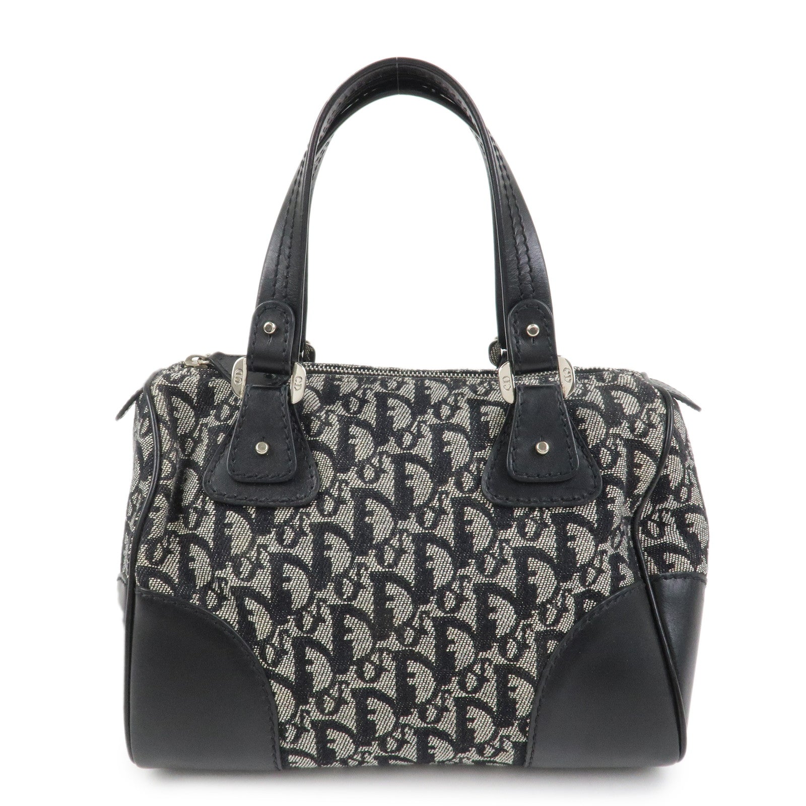 Christian Dior Trotter Canvas Leather Mini Boston Hand Bag Black
