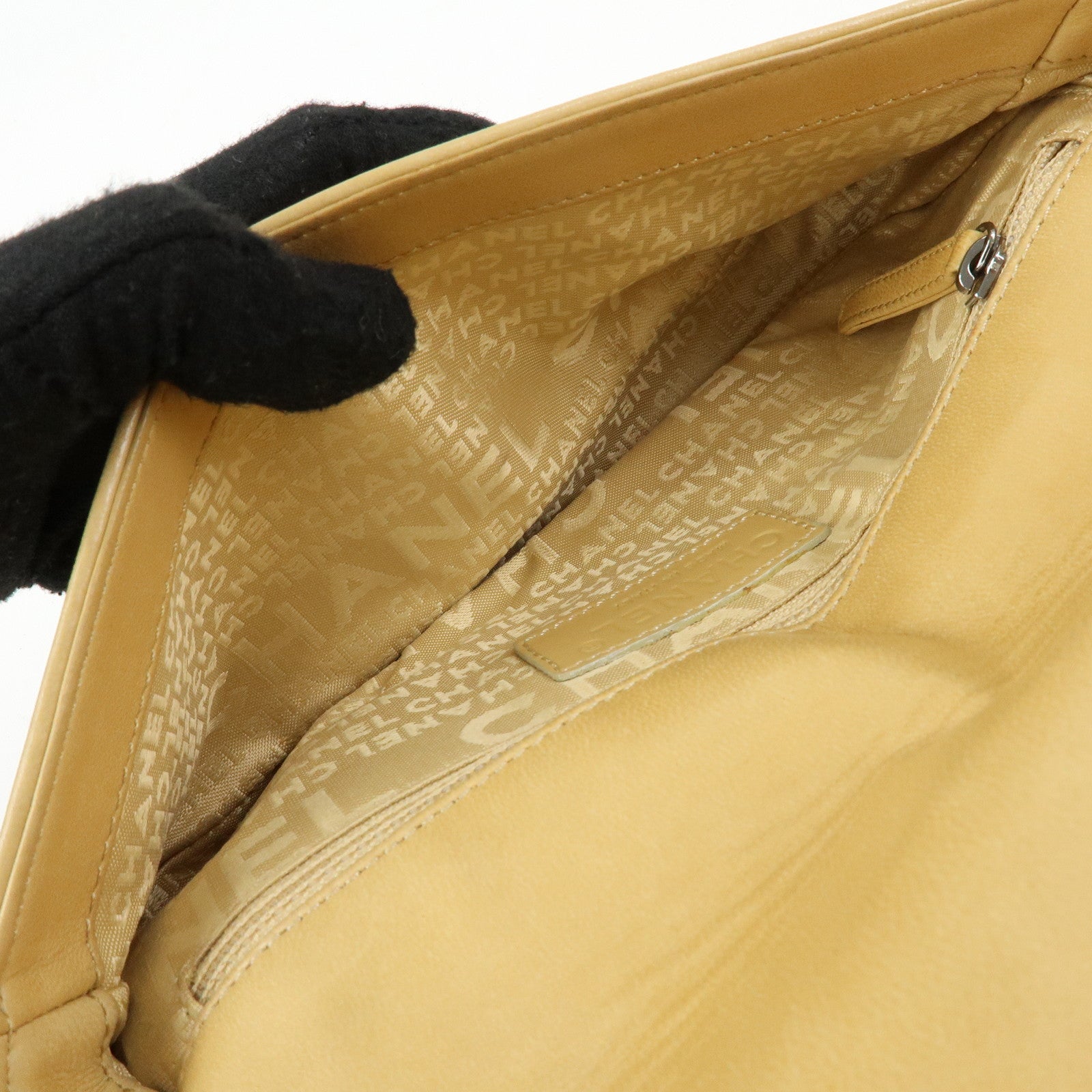 CHANEL Lamb Skin Shoulder Bag Hand Bag Beige