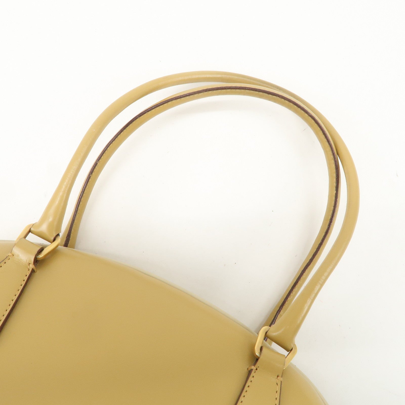PRADA Leather Bowling Bag Boston Bag Hand Bag Gold HDW Beige