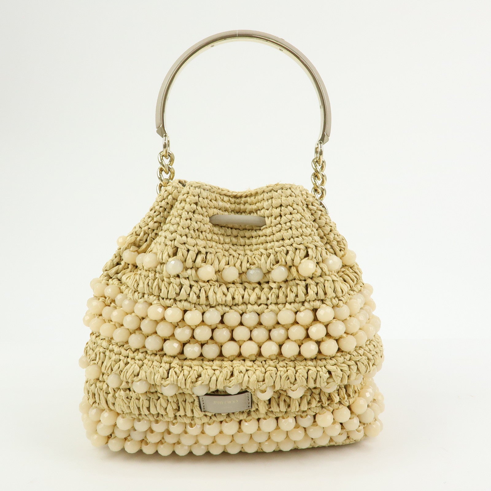 JIMMY CHOO Bon Bon Raffia Leather Hand Bag Beige