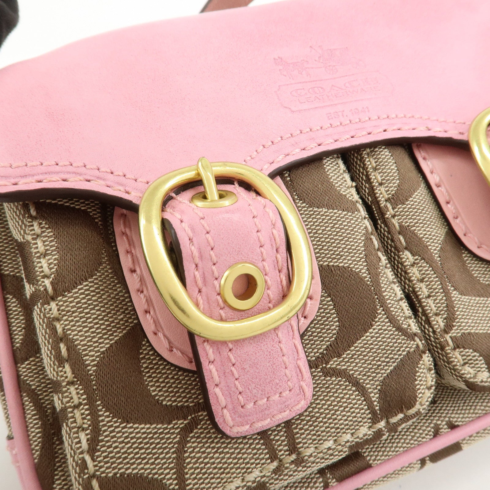 COACH Signature Canvas Leather Shoulder Crossbody Bag Pink