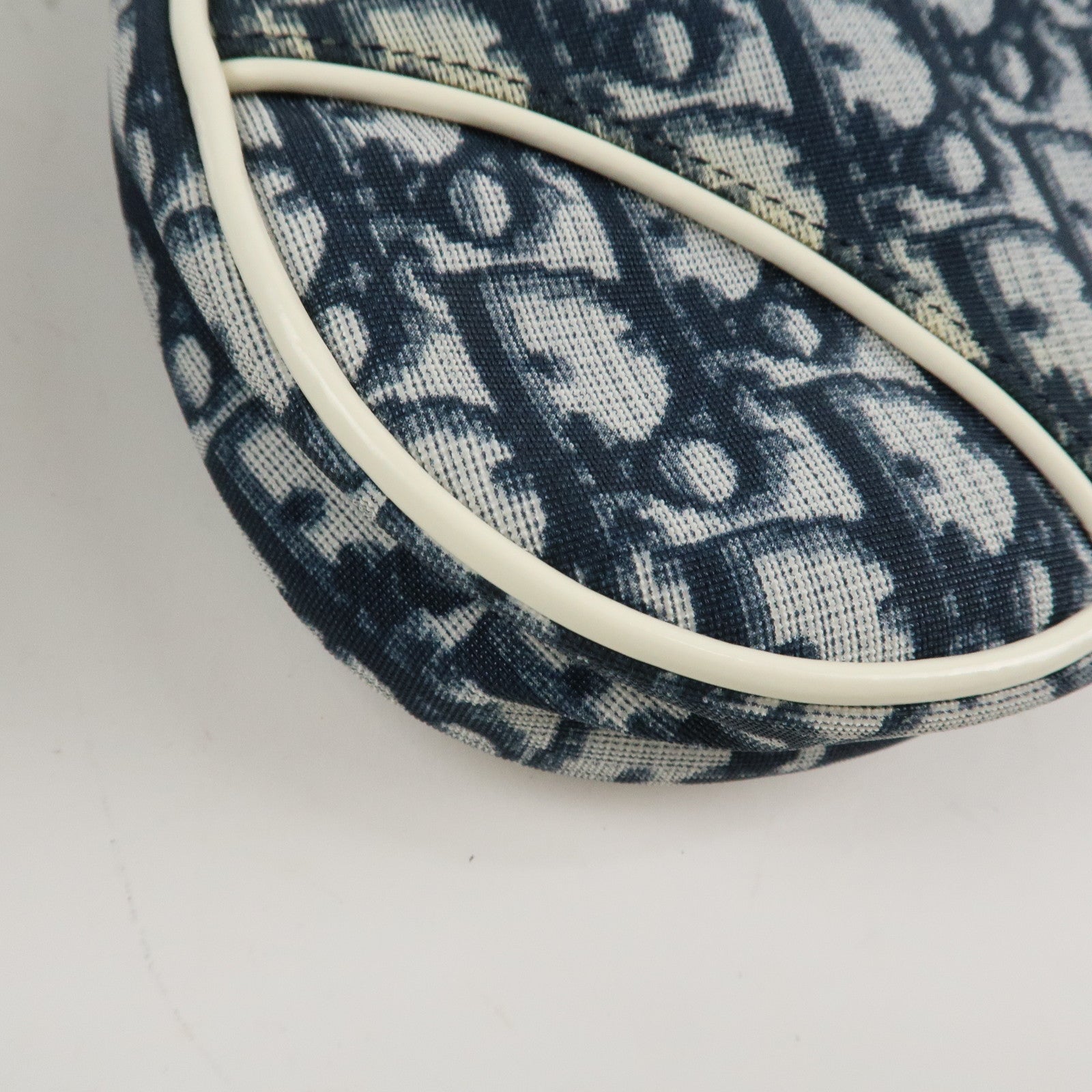 Christian Dior Trotter Jacquard Leather Saddle Bag Mini Navy White Used