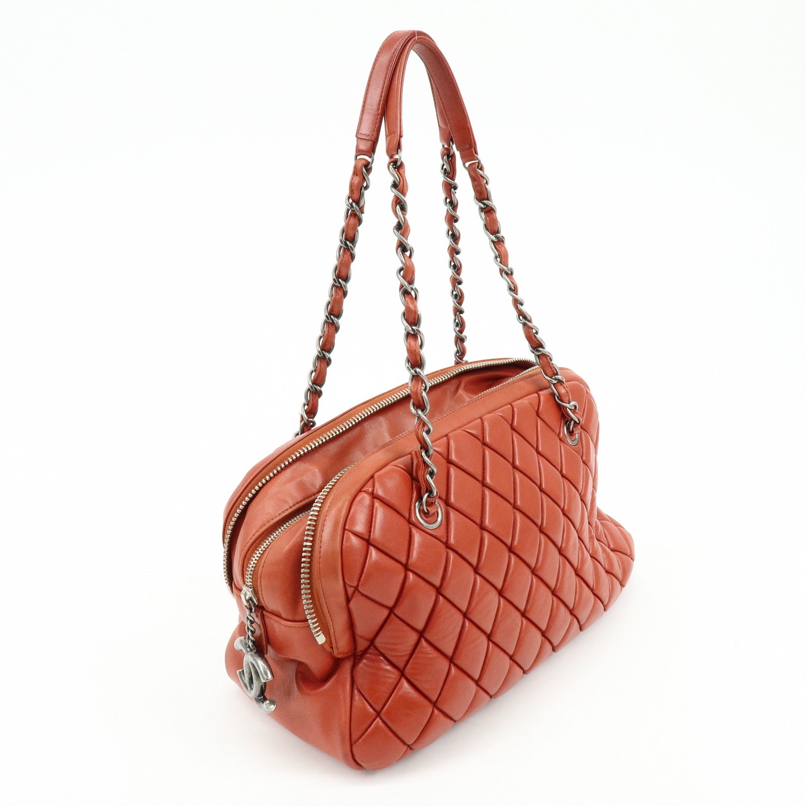 CHANEL Matelasse COCO Mark Lamb Skin Shoulder Bag Red