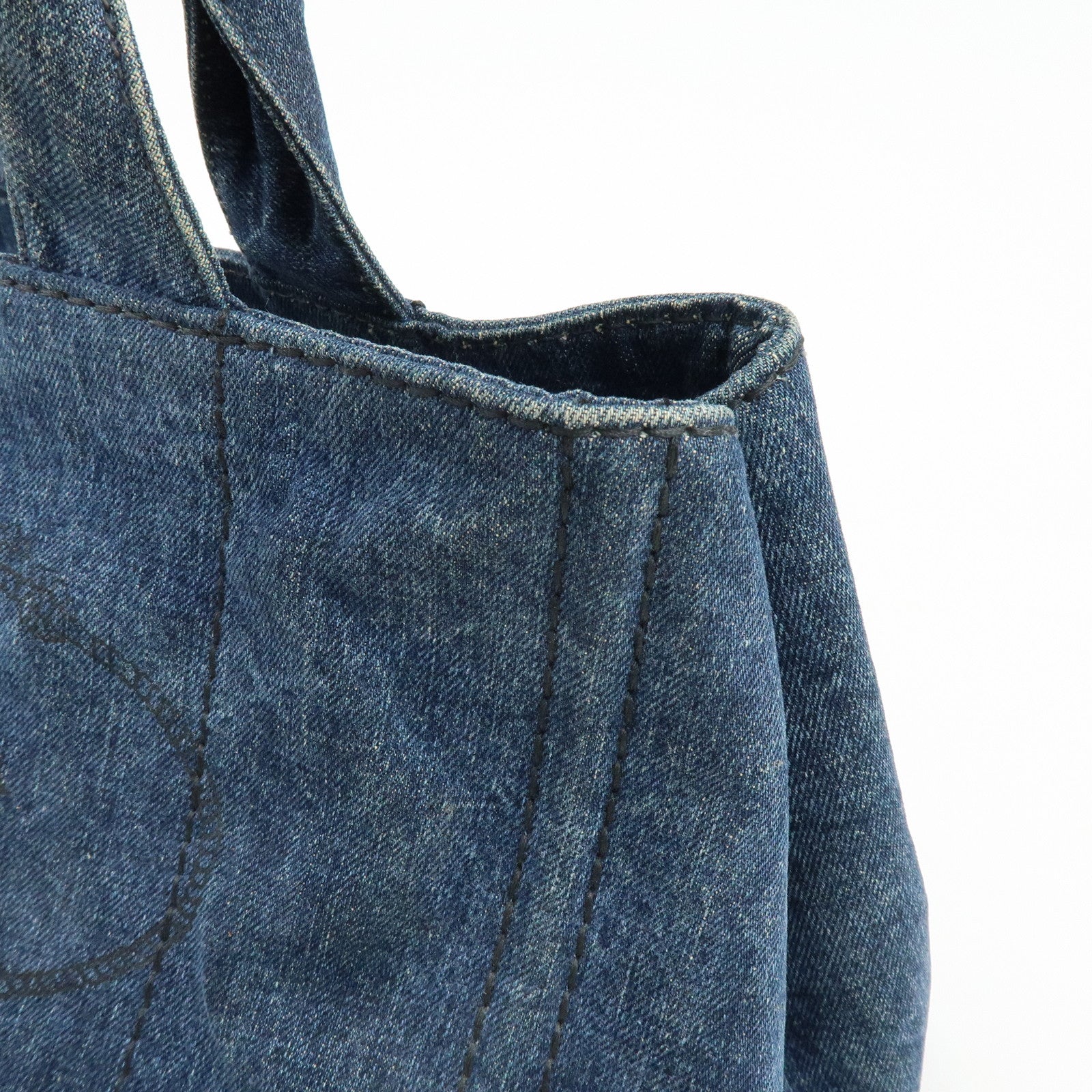 PRADA Logo Canapa Denim Large Tote Bag Hand Bag Blue B1872B