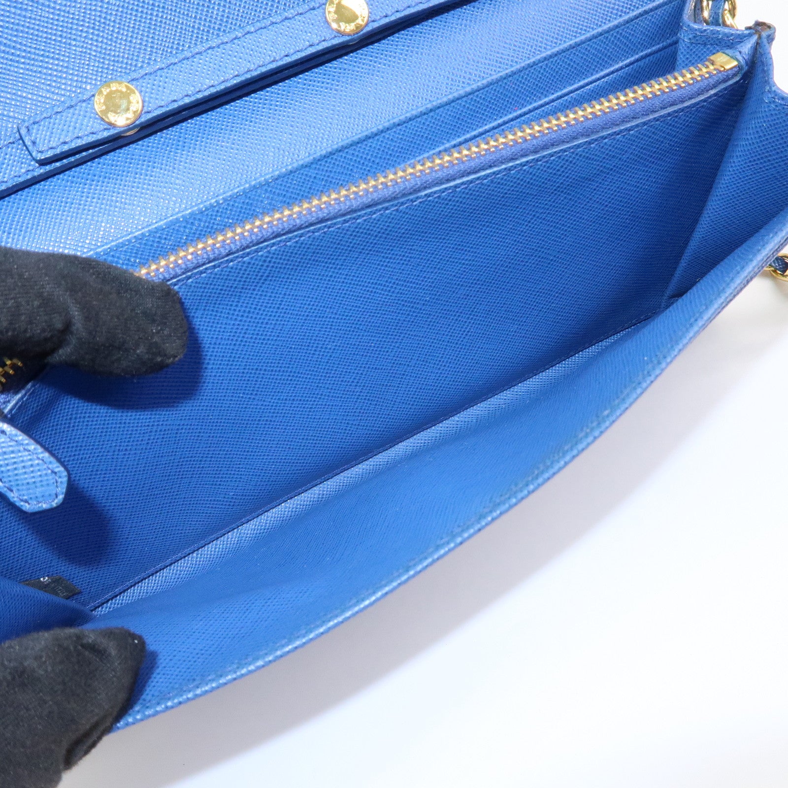 PRADA Logo Saffiano Leather Chain Shoulder Wallet WOC Blue 1M1290
